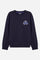 Crew-neck sweatshirt for boys made from soft 100% cotton fleece in a solid colour. The style features a regular fit, with collar, cuffs and hem in tonal ribbing. The maxi logo embroidered on the chest adds character to the garment, making it perfect for completing casual and sporty looks with a recognisable, contemporary style. - Navy