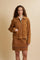 Women’s soft suede jacket in tobacco color with front zip closure. Patch pockets and maxi embroidered logo on the back. - Monk's Robe                                                                                                                                                                                                                                                                                                                                                                                           
