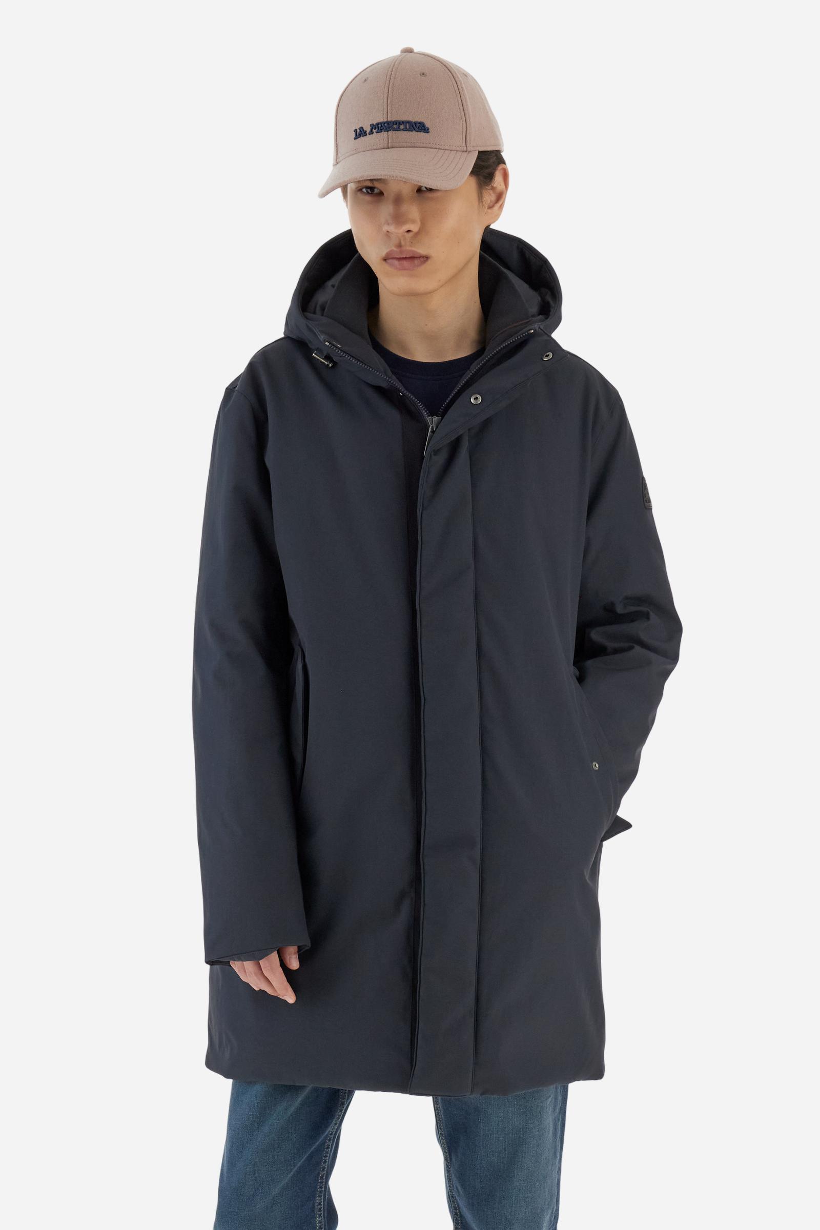 Mid-length down jacket in nylon taslan with adjustable hood. Clean, regular fit – perfect for the cold season. - Navy                                                                                                                                                                                                                                                                                                                                                                                                           