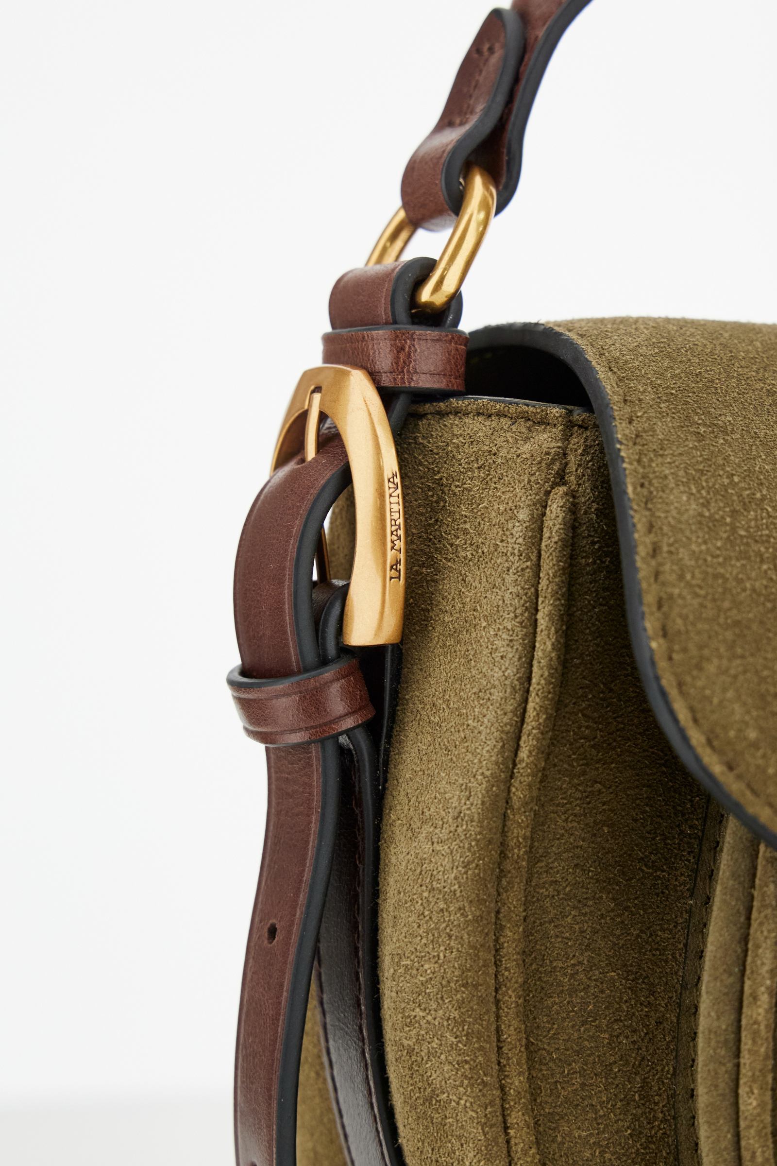 Women's suede crossbody bag with saddle design - Bandolera