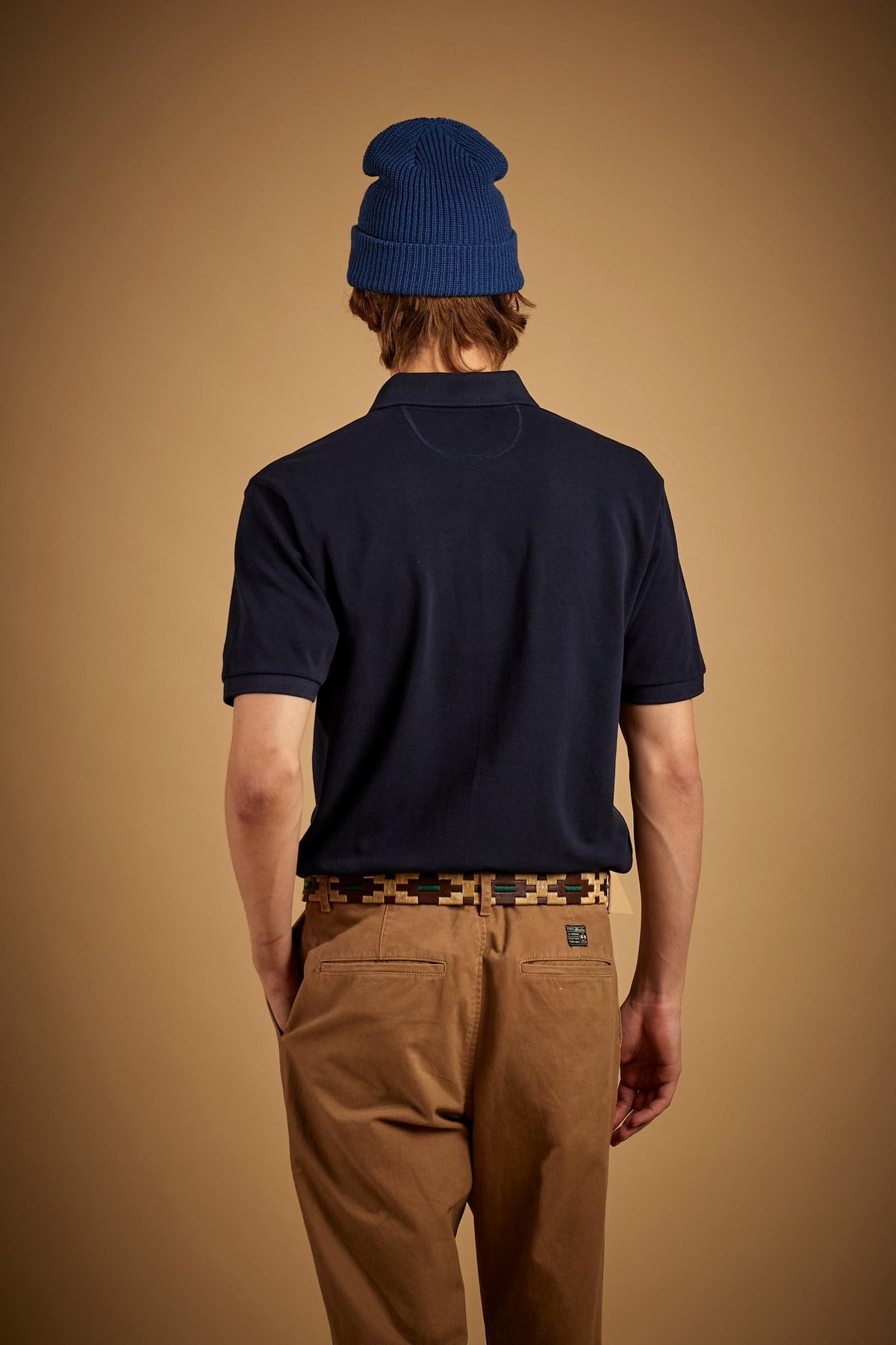 Men’s short sleeve cotton piqué polo shirt with regular fit, two-button placket and contrast brand logo. - Navy Blazer