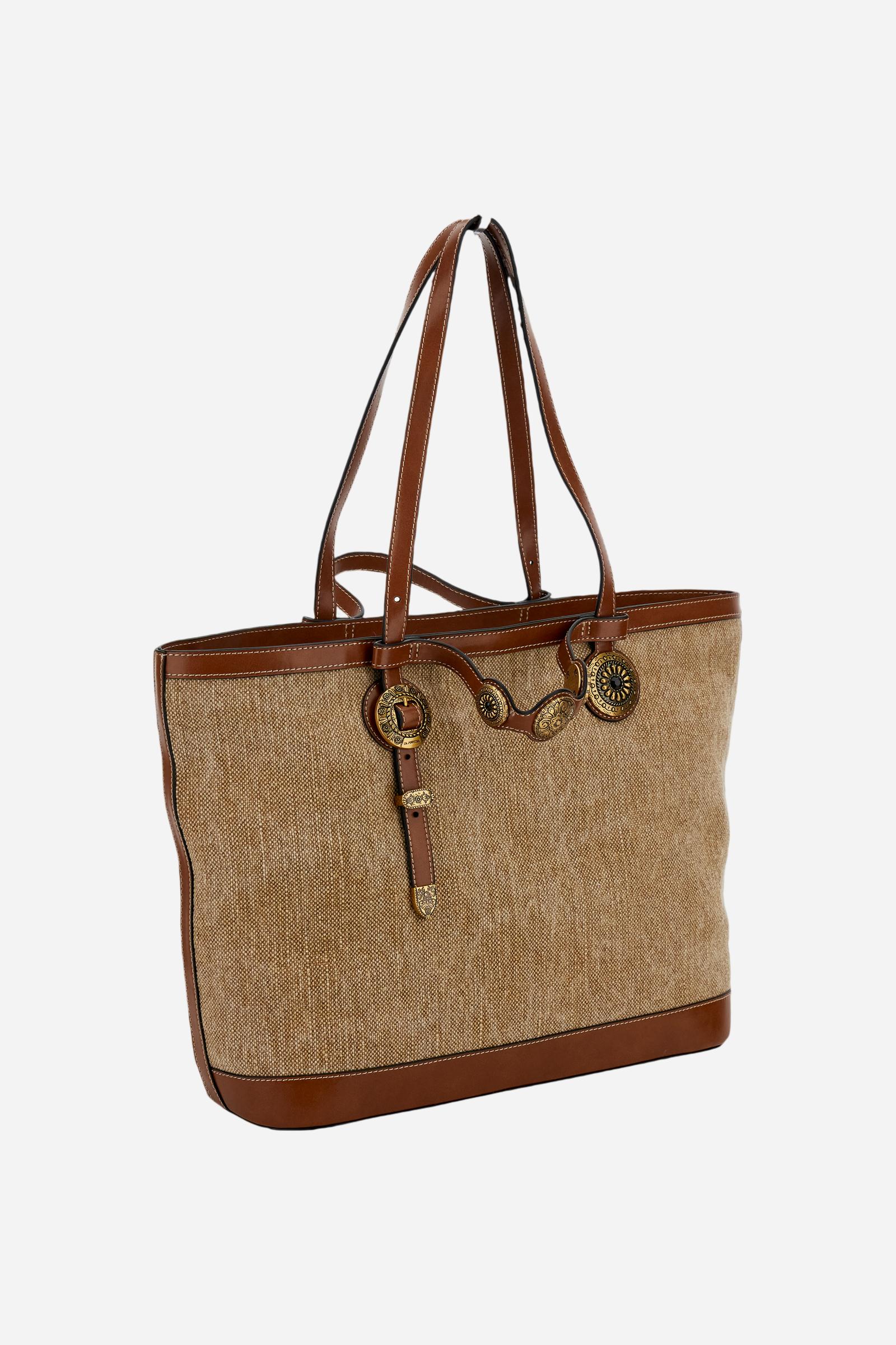 Linen-effect canvas shopping bag with gold floral studs – Gaucho Shopping Bag