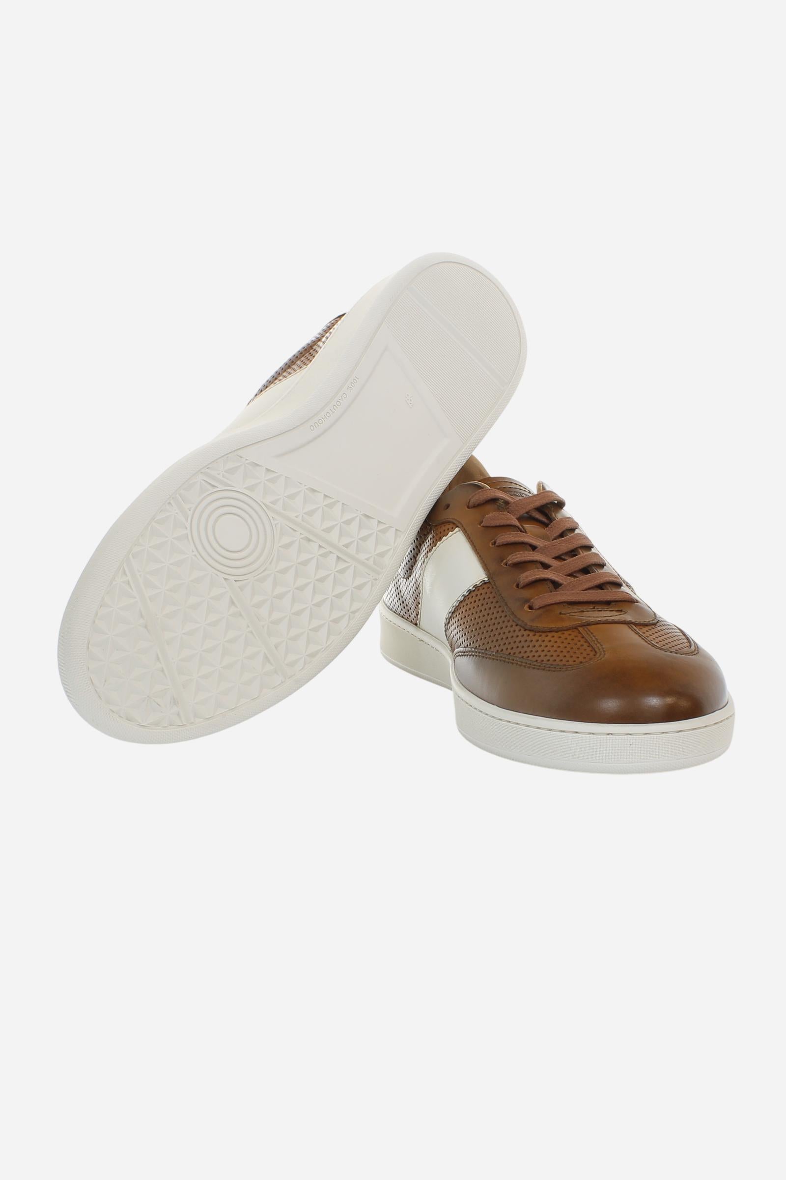Men’s Vegetable-Tanned Leather Sneakers with Contrast Band – Core Sage