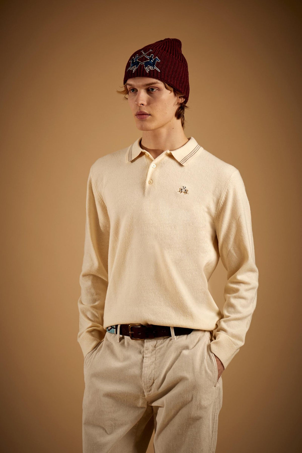 Men's knitted polo shirt in lambswool blend - Ettore