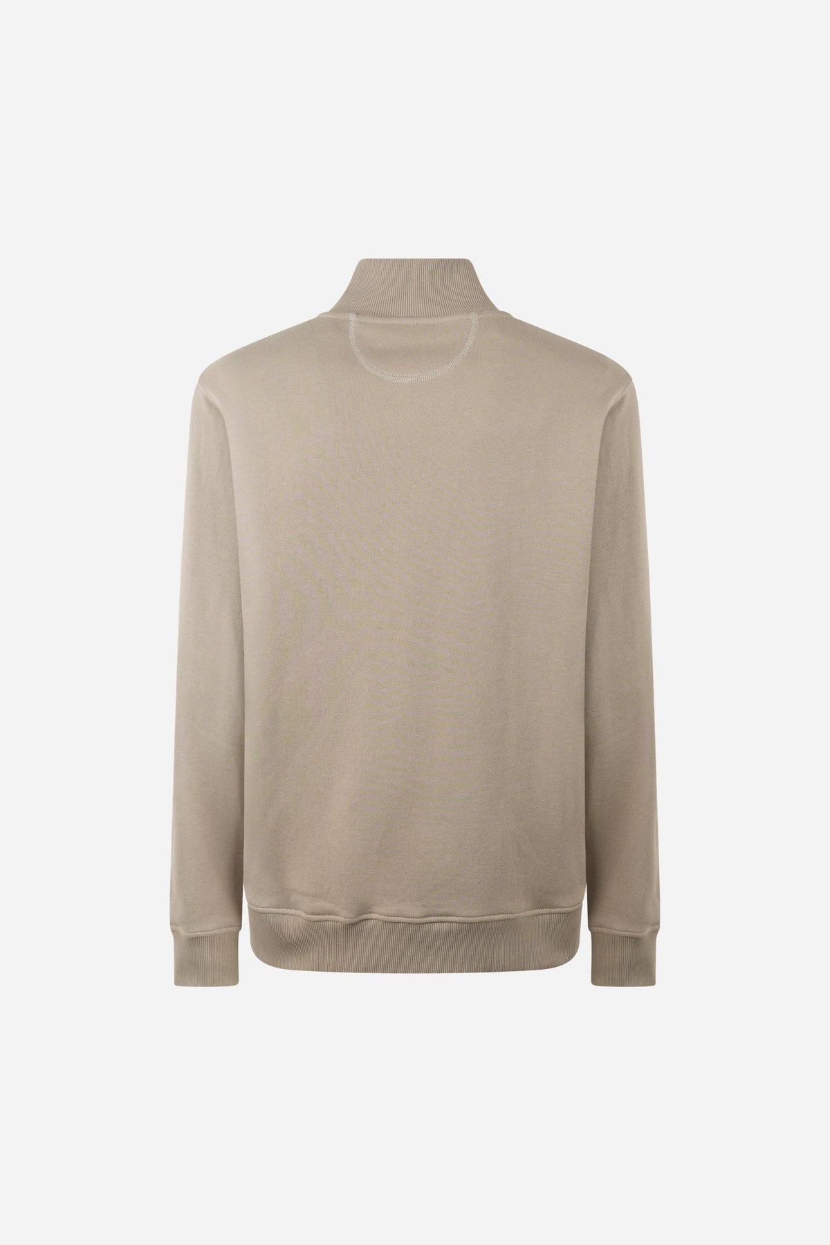 Men's 100% cotton fleece sweatshirt with a high collar, customized zipper, ribbed cuffs and hem, regular fit, and a subtle embroidered logo for comfort and style. - Vintage Khaki