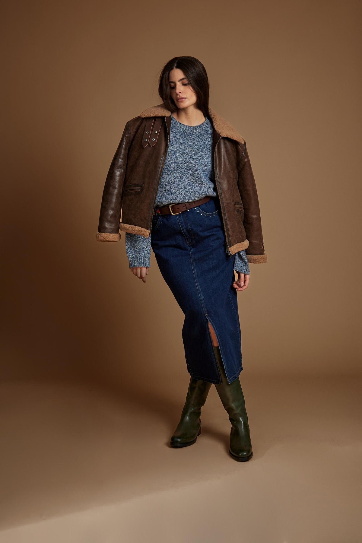 Women's crew neck sweater in melange lambswool blend - Edith