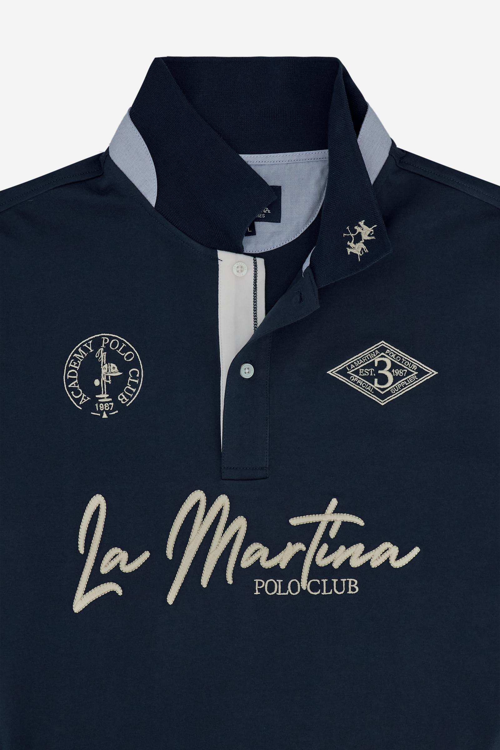 Short-sleeve polo in heavy cotton jersey with contrast details under the collar and placket. “La Martina Polo Club” embroidery on the chest with “Academy Polo Club” crest and additional embroidered detail. Soft contemporary fit. - Navy                                                                                                                                                                                                                                                                                     