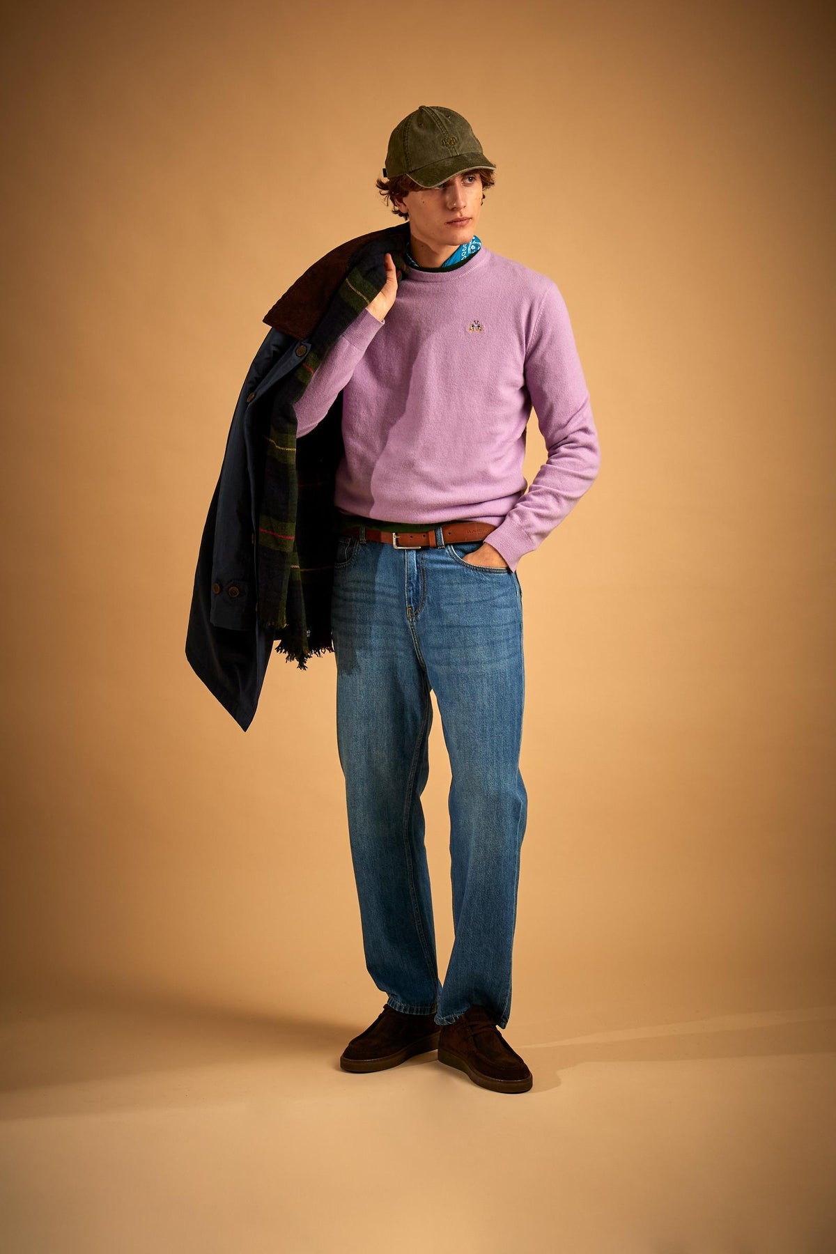 Men's crew neck lambswool sweater with tricolor logo - Ethan