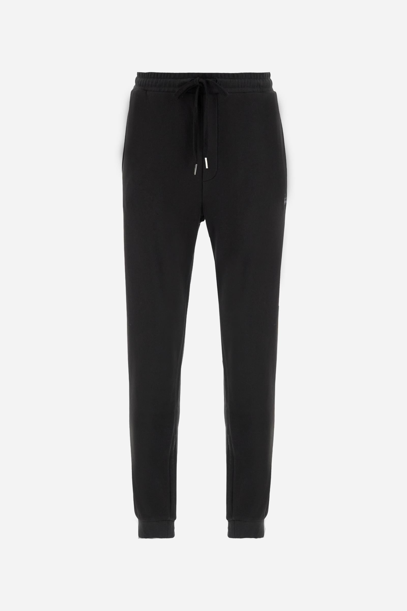 Men’s cotton fleece jogger pants with tapered cut and slim fit, ribbed cuffs and contrast embroidered logo. - Black                                                                                                                                                                                                                                                                                                                                                                                                             