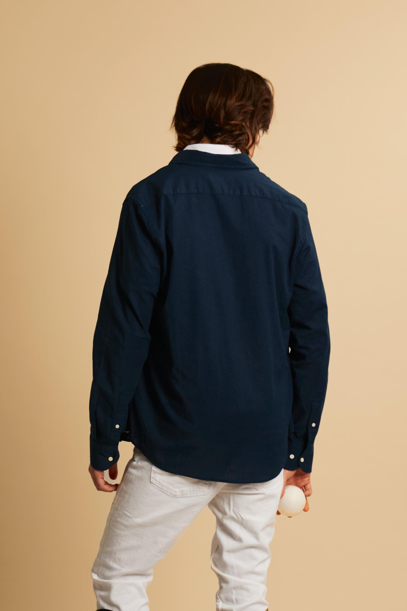 Men’s regular fit cotton and linen shirt with small logo - Rodolfo