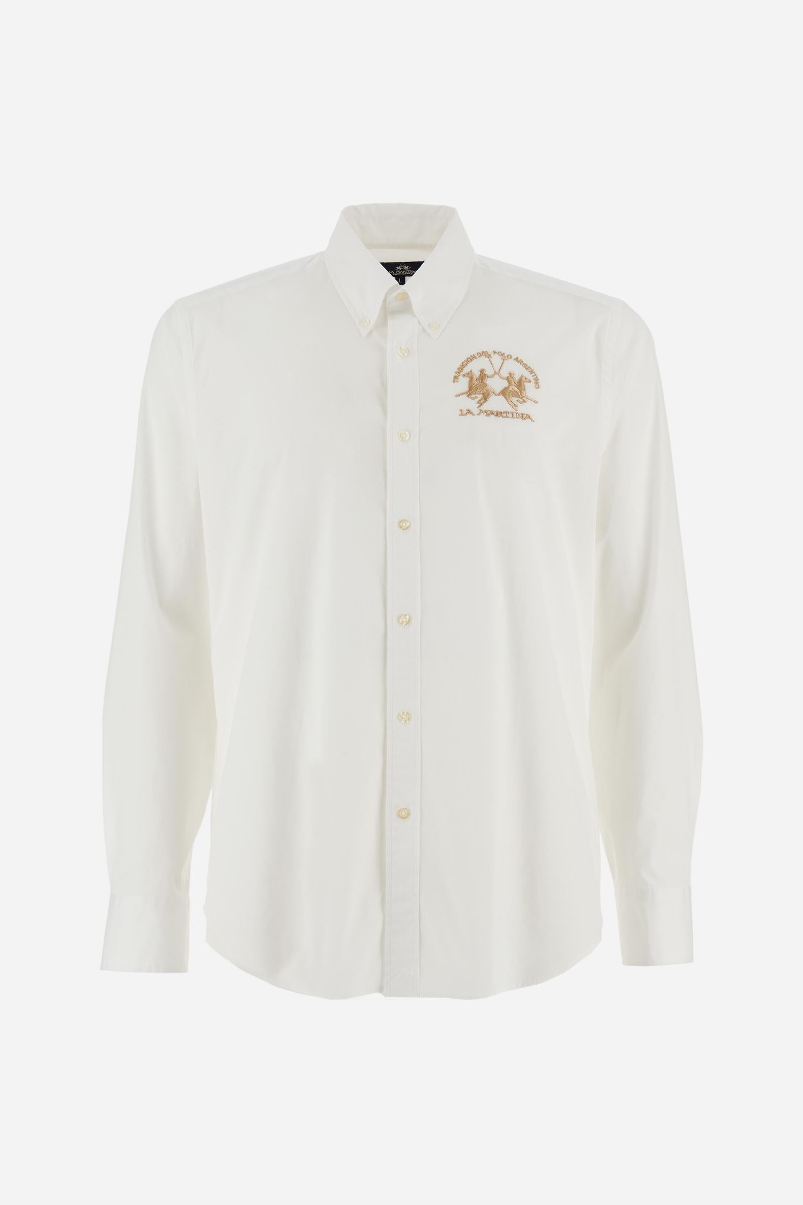 Men's long-sleeved shirt in cotton poplin with a regular-fit and button-down collar                                                                        - Optic White