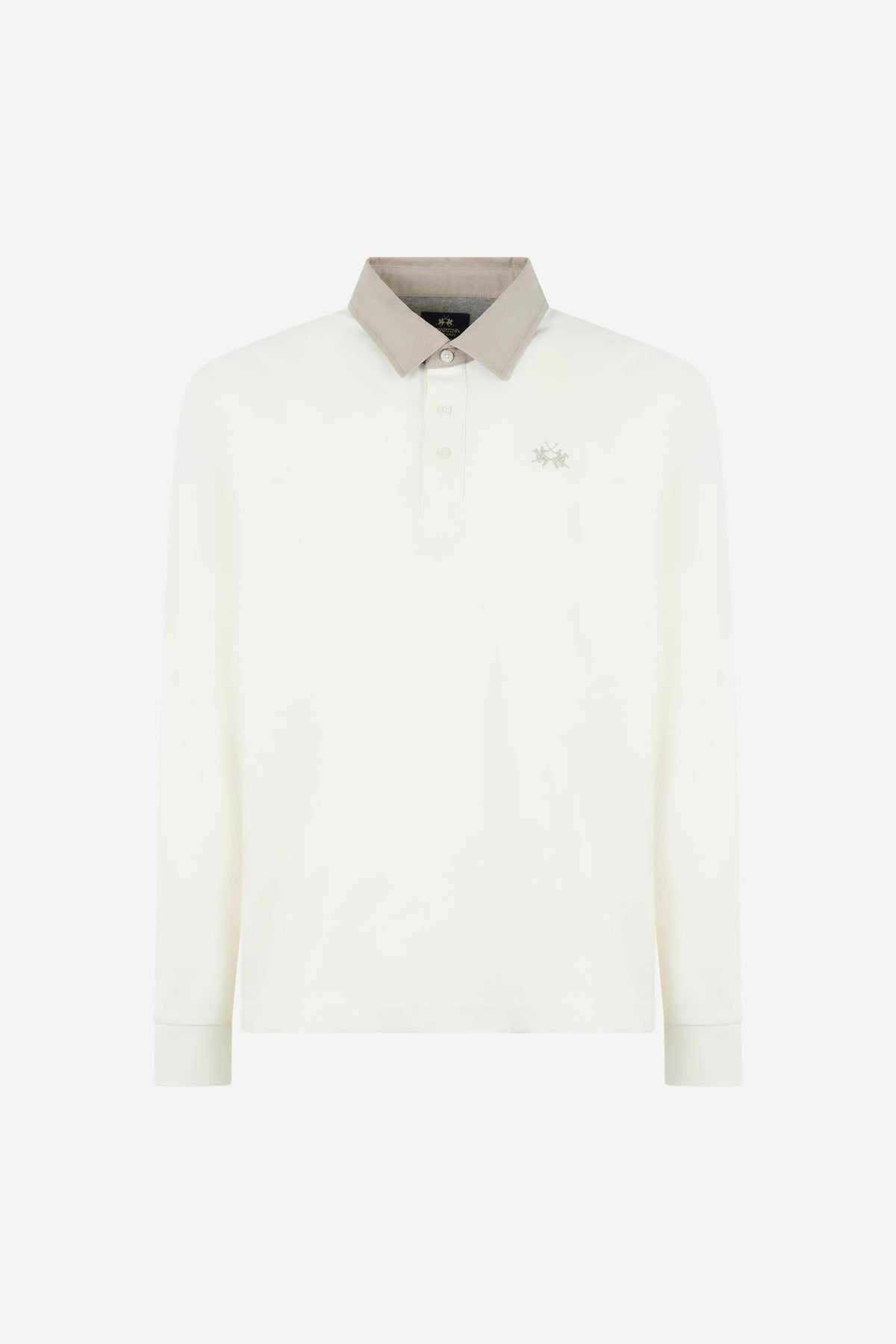 Polo homme manches longues en jersey de coton épais avec col contrastant - Duke