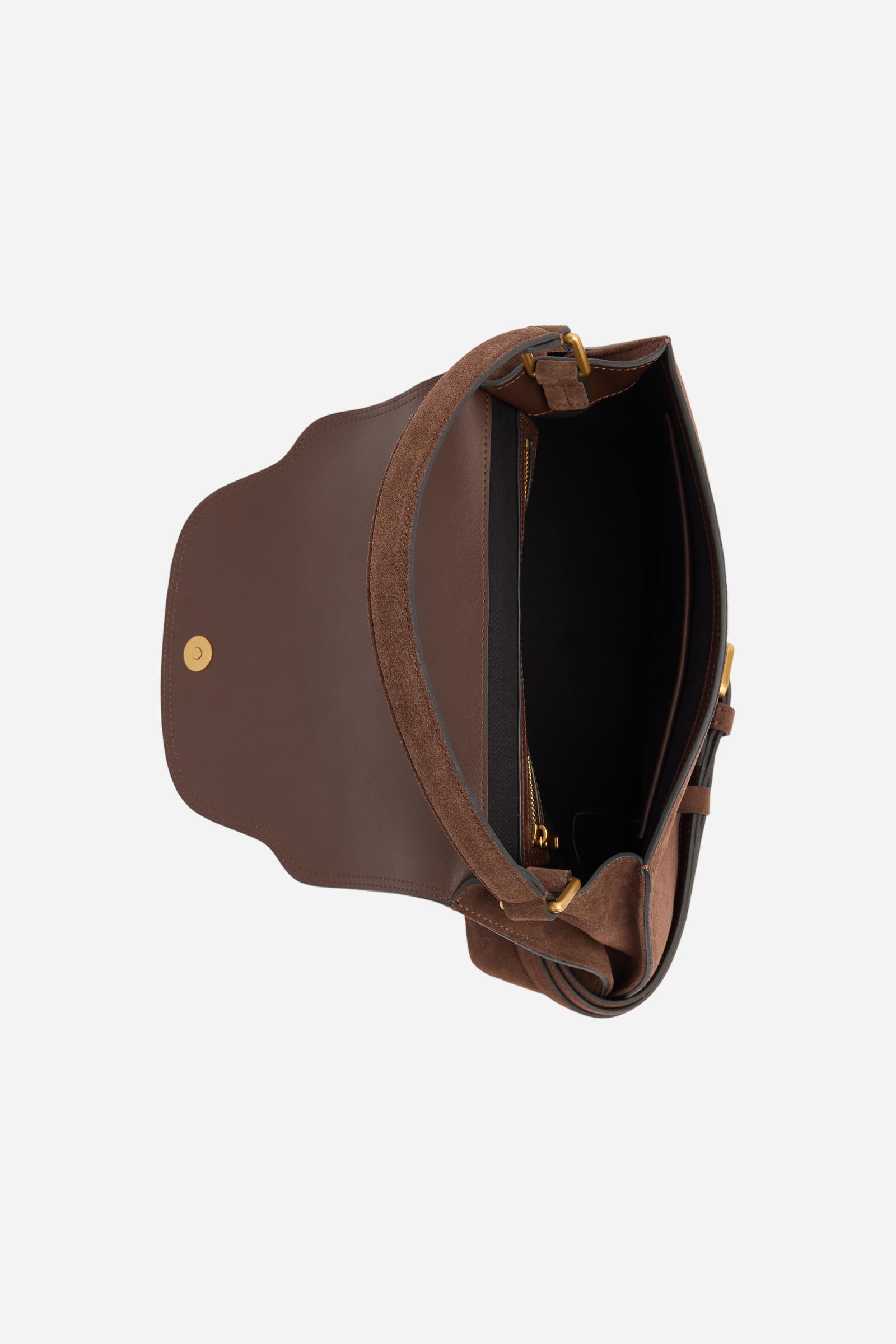 Trapeze tote bag in suede with flap – Selva