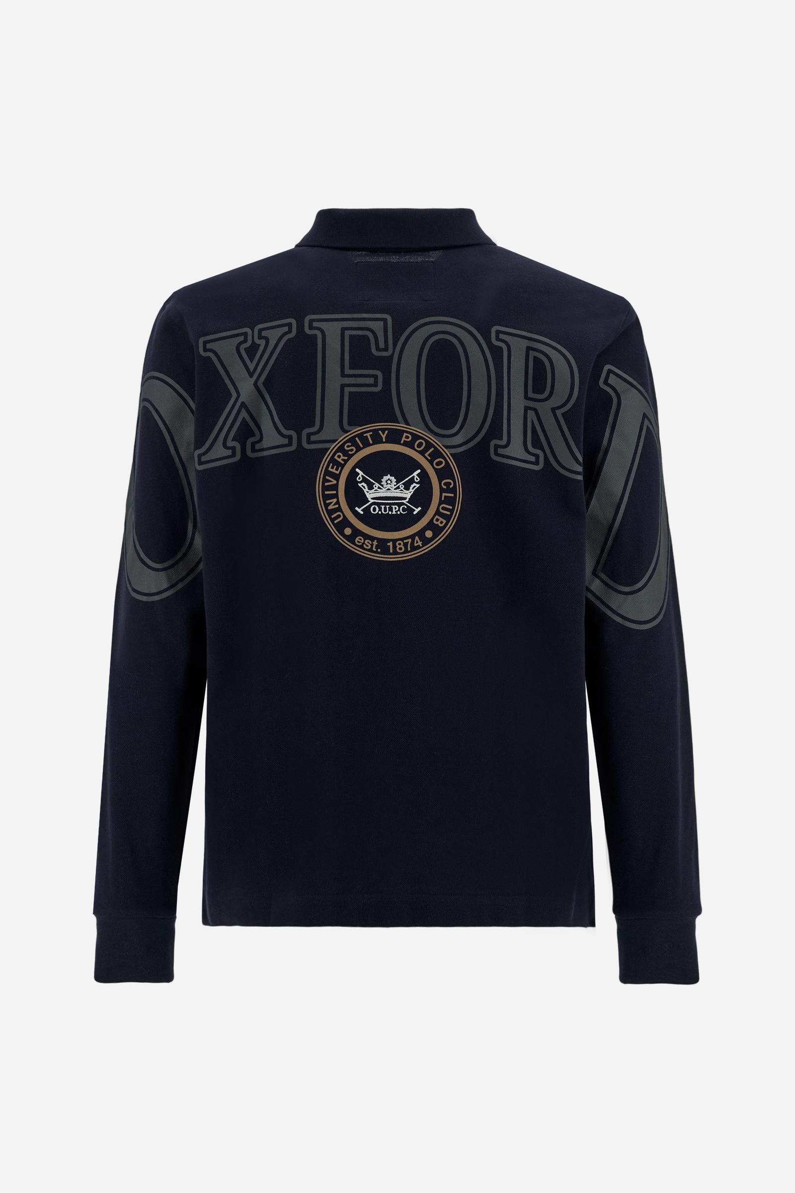 Men's long-sleeve polo shirt in Oxford cotton piqué - Emilio