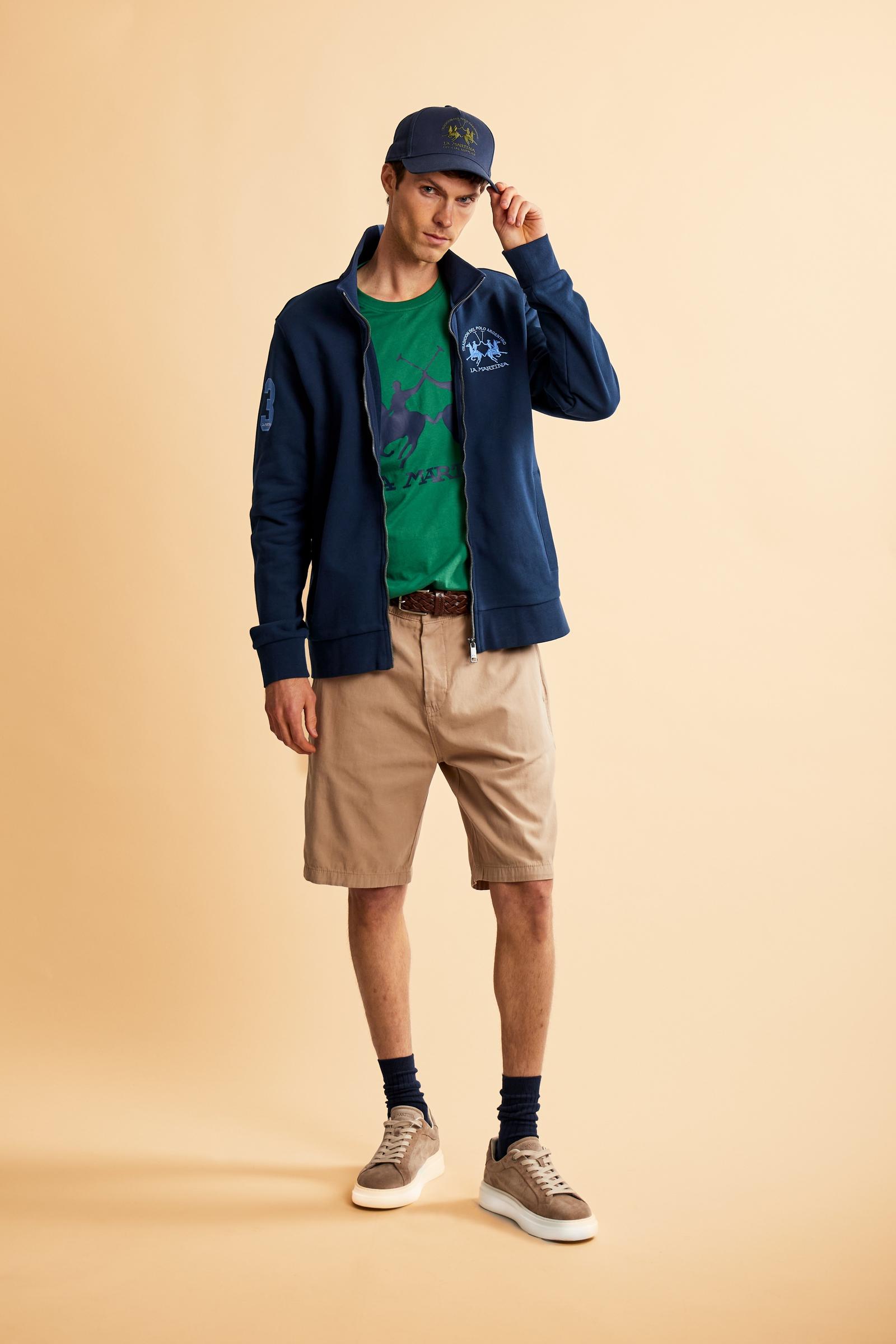 Men’s cotton sweatshirt with regular fit and full front opening, Iconic patch on the sleeve and embroidered team logo on the chest. - Navy