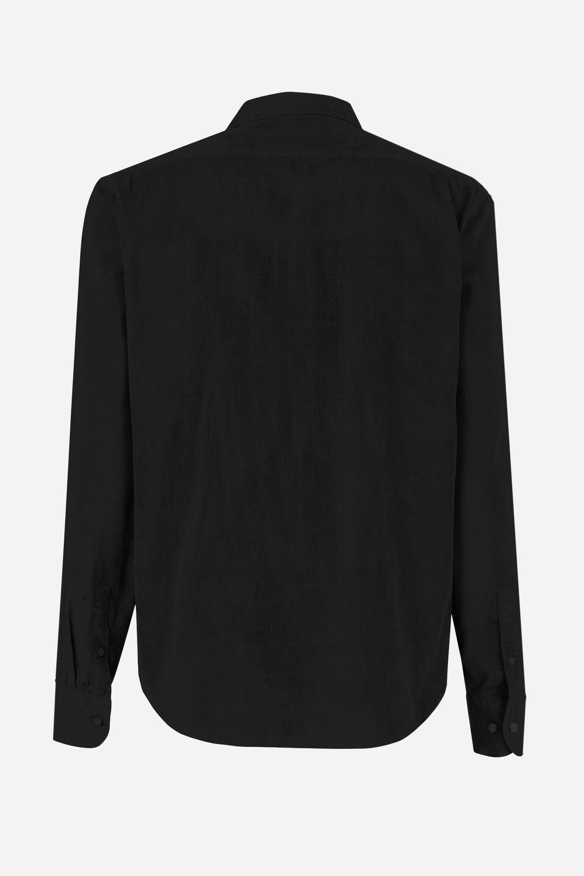 Men’s long-sleeve shirt in soft 100% cotton velvet with regular fit, front button closure, embroidered logo, and a comfortable regular collar for all-day wear. - Black