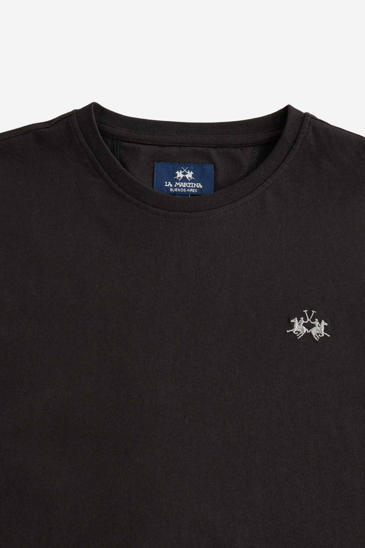 Men’s long-sleeve T-shirt in 100% cotton jersey with ribbed crew neck, regular fit, and subtle embroidered logo for all-day comfort and classic style. - Black