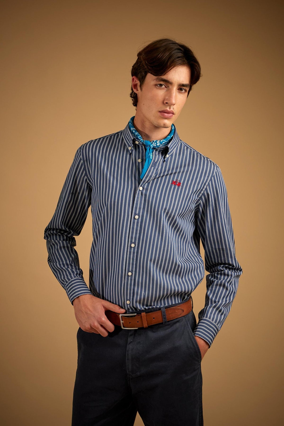 Men's shirt in cotton poplin with large two-tone stripes - Rodolfo