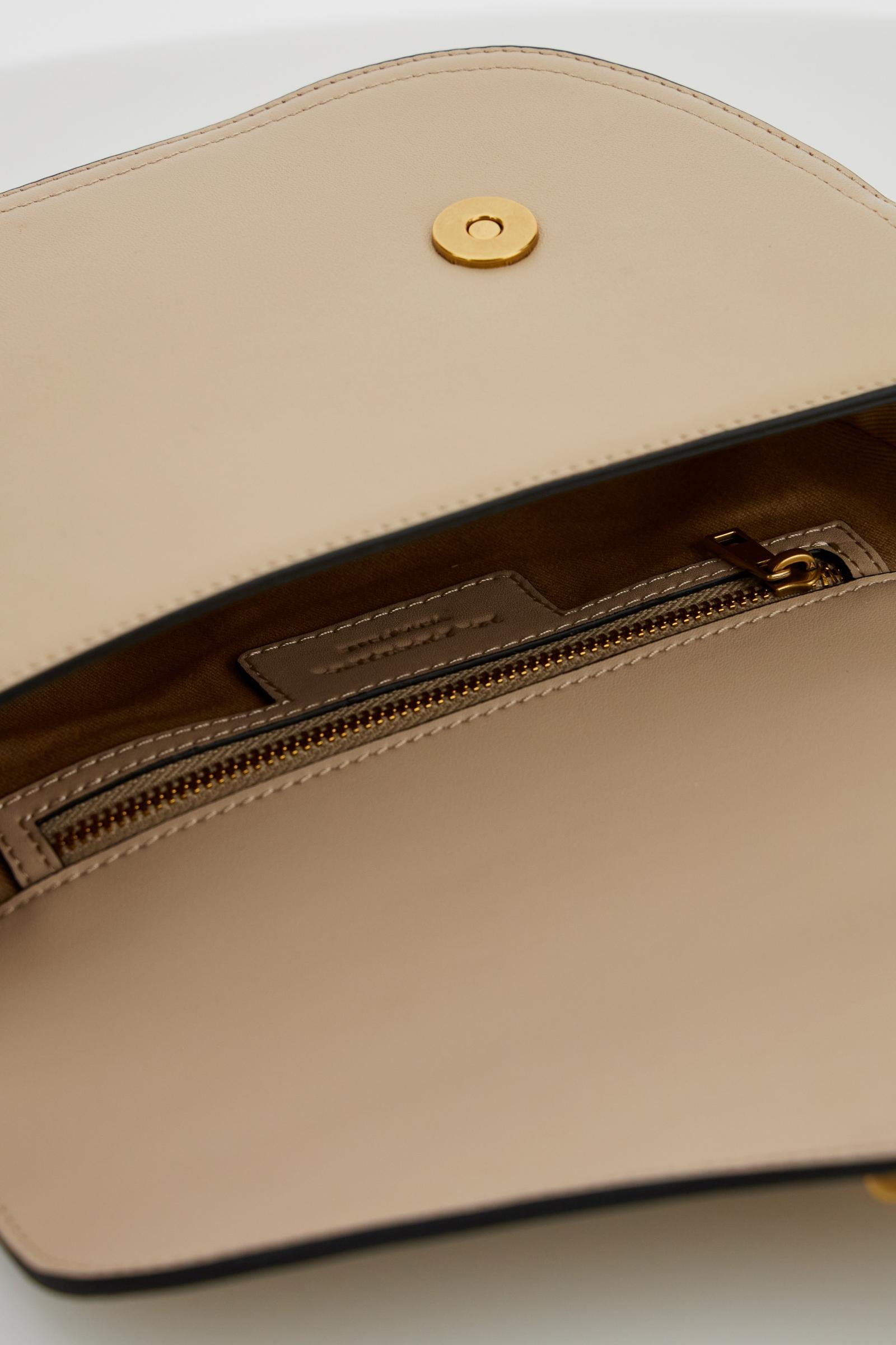 Small half-moon bag in full-grain leather with leather trim, saddle flap and gold maxi stirrup buckle with engraved logo. - Neutral/Cuoio