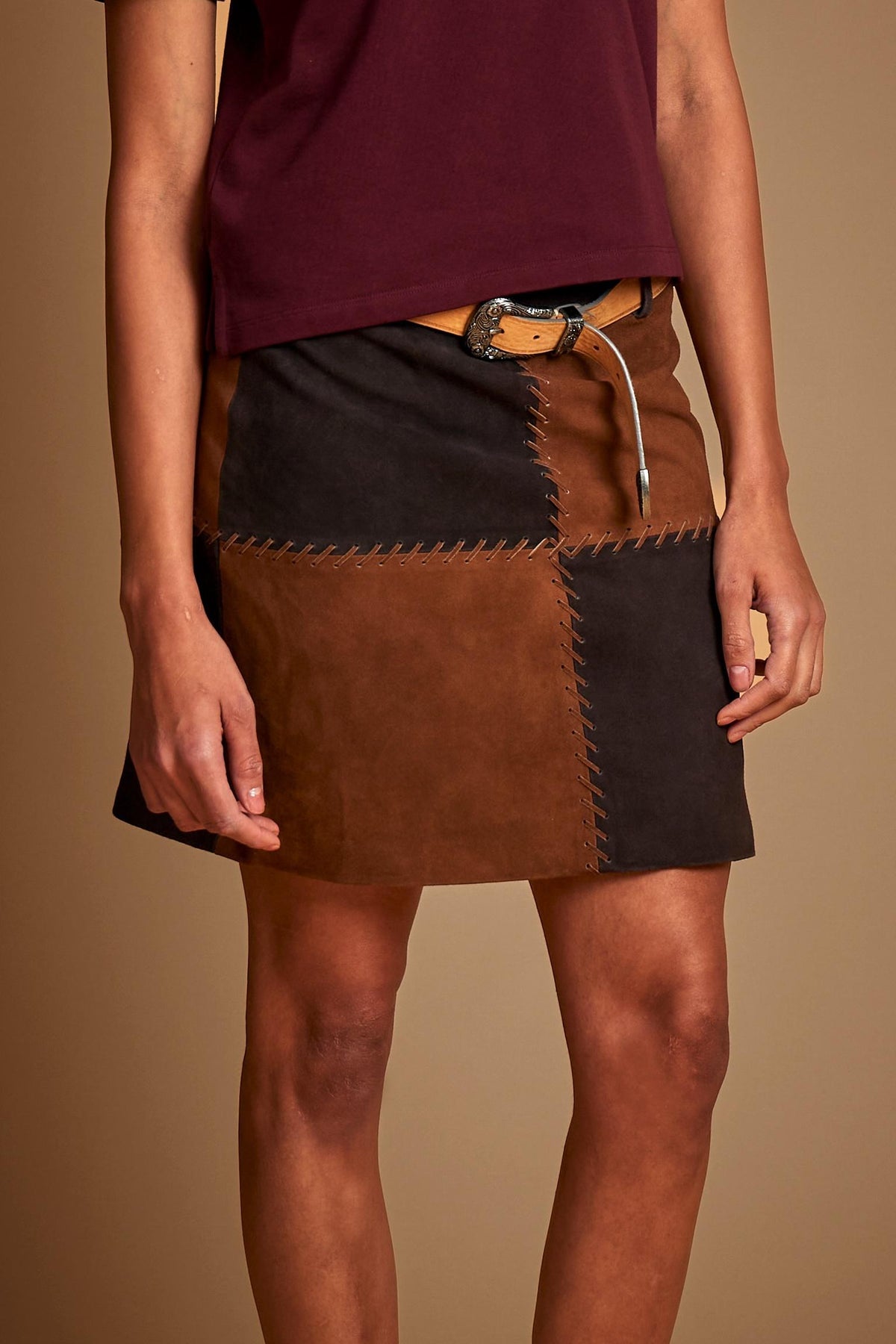 Short patchwork suede leather skirt - Deiene