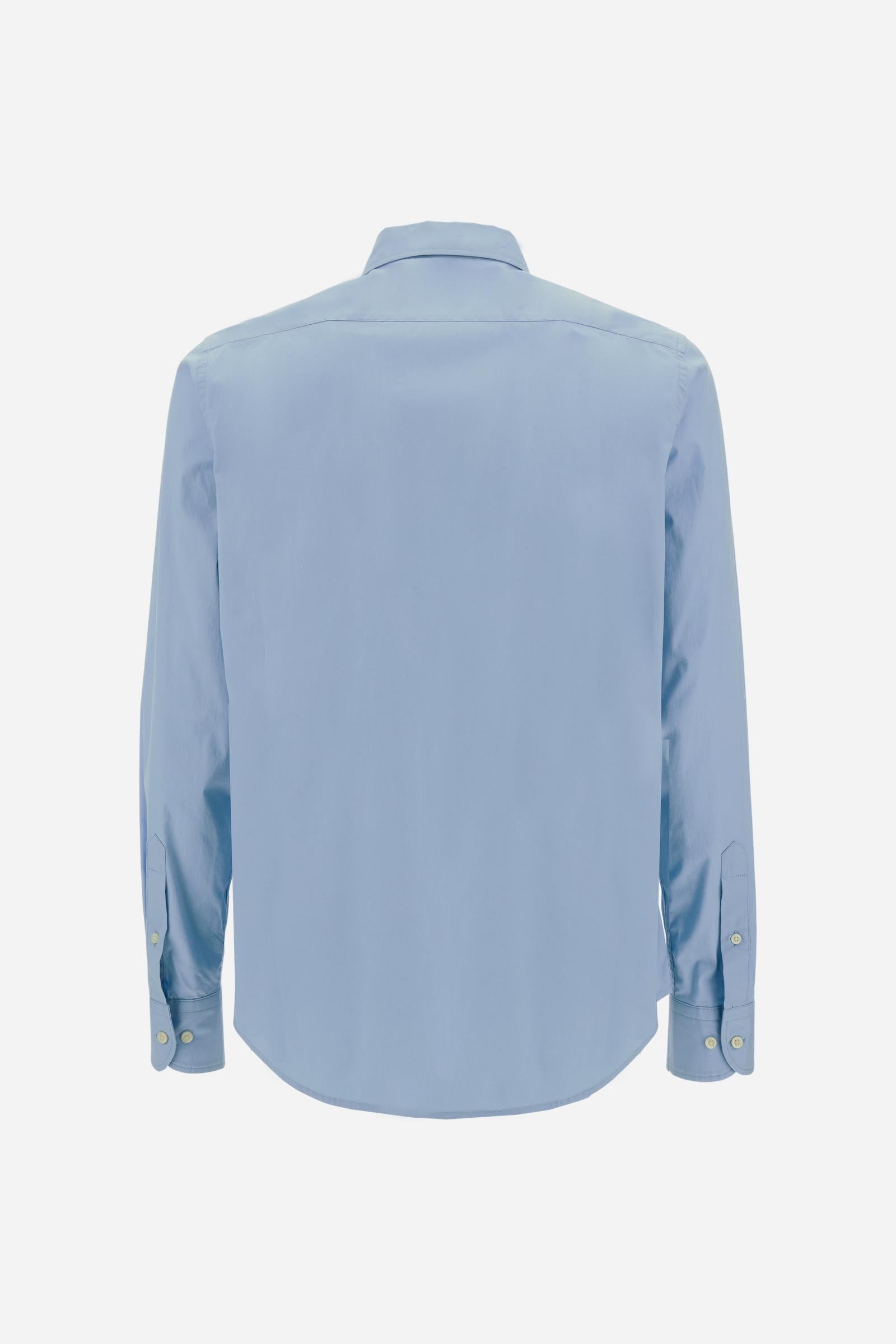 Men's long-sleeved shirt in cotton poplin. Slim fit with semi-cutaway collar. - Blue Bell