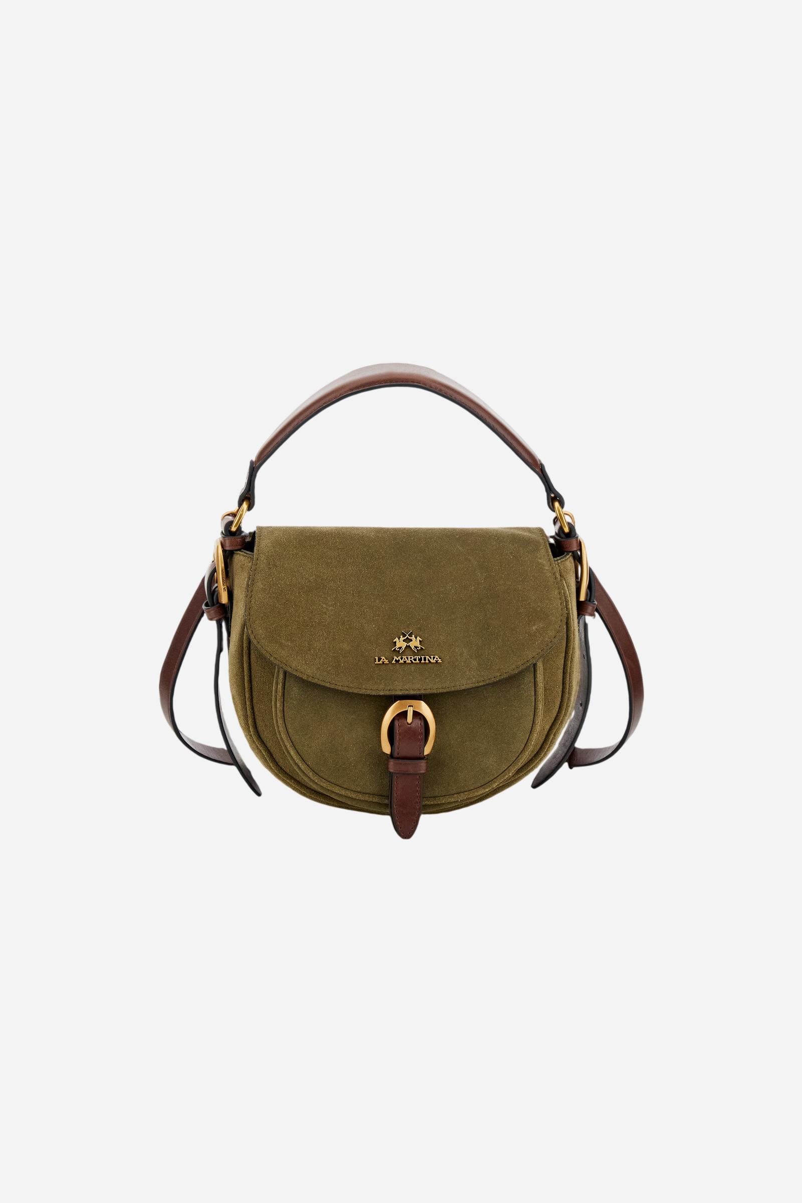 Women's suede crossbody bag with saddle design - Bandolera