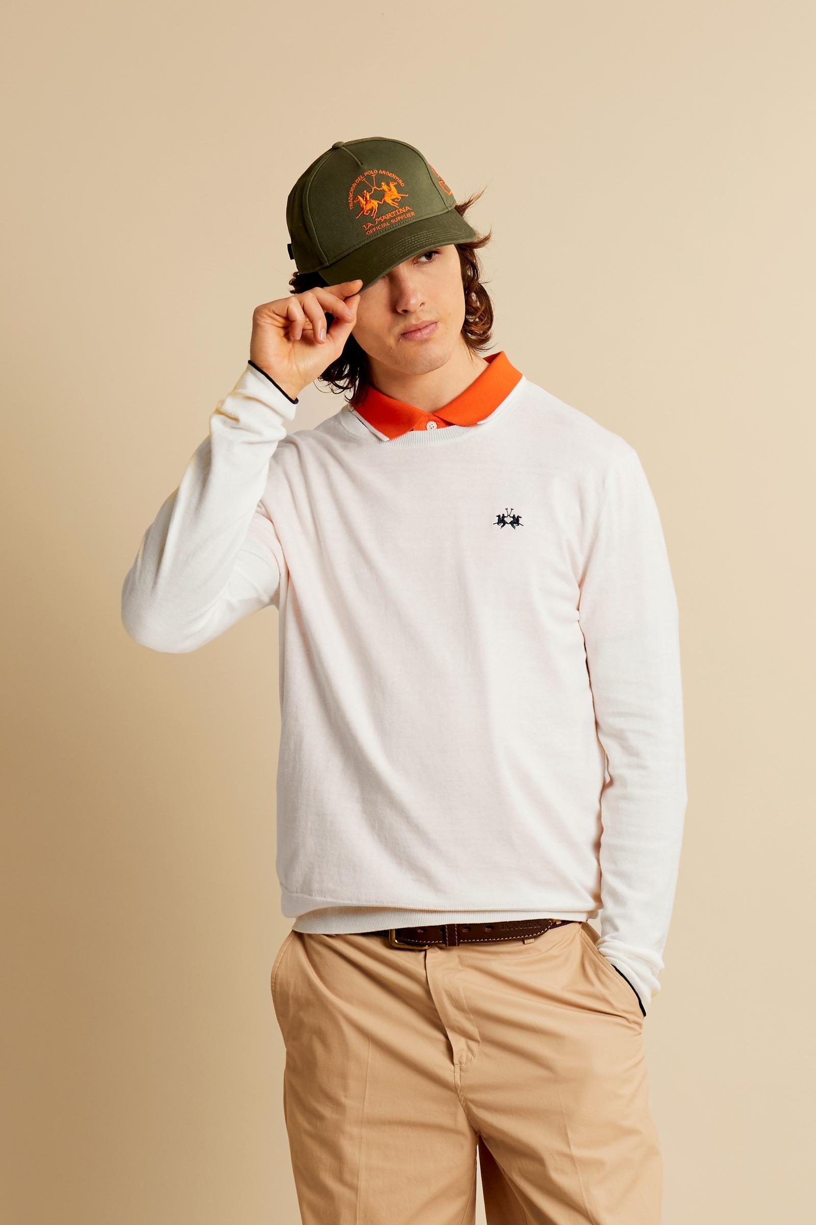 Crewneck sweater in lightweight 100% cotton with a regular fit. Ribbed collar, cuffs and hem. Contrast details inside the neckline, echoed on the cuffs, and embroidered logo on the chest. - Off White                                                                                                                                                                                                                                                                                                                         