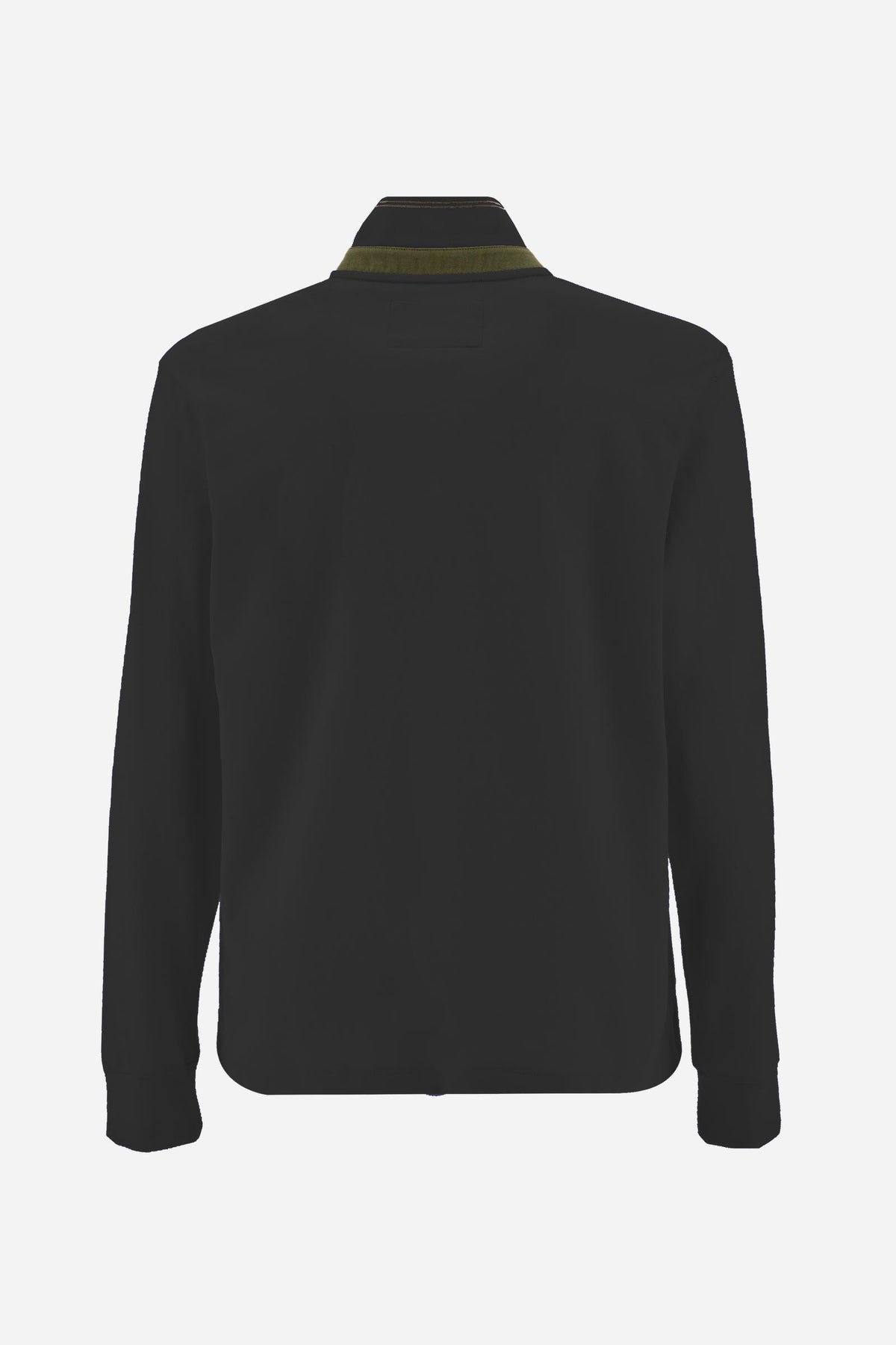 Men's long-sleeve cotton piqué polo with a regular fit, ribbed collar and cuffs, contrasting details, and multicolored embroidered logos for a refined look. - Black