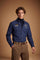 Men’s long-sleeve 100% cotton Oxford shirt with a soft texture, regular tailored fit, button-down collar, mother-of-pearl buttons, and detailed embroidered patches. - Navy