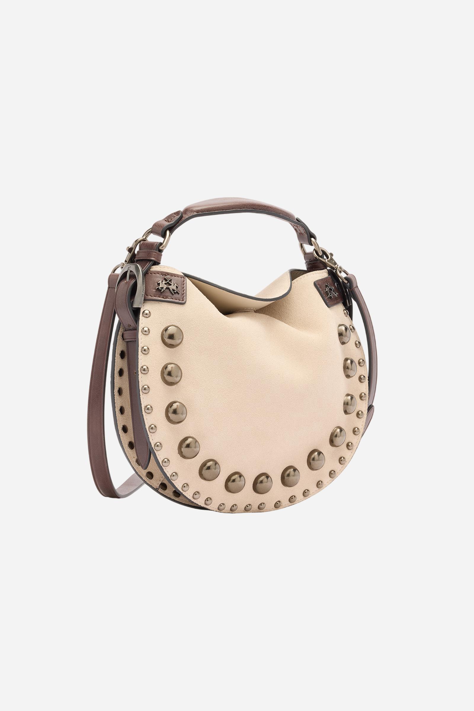 Suede crescent bag with decorative studs – Luna Small Studs