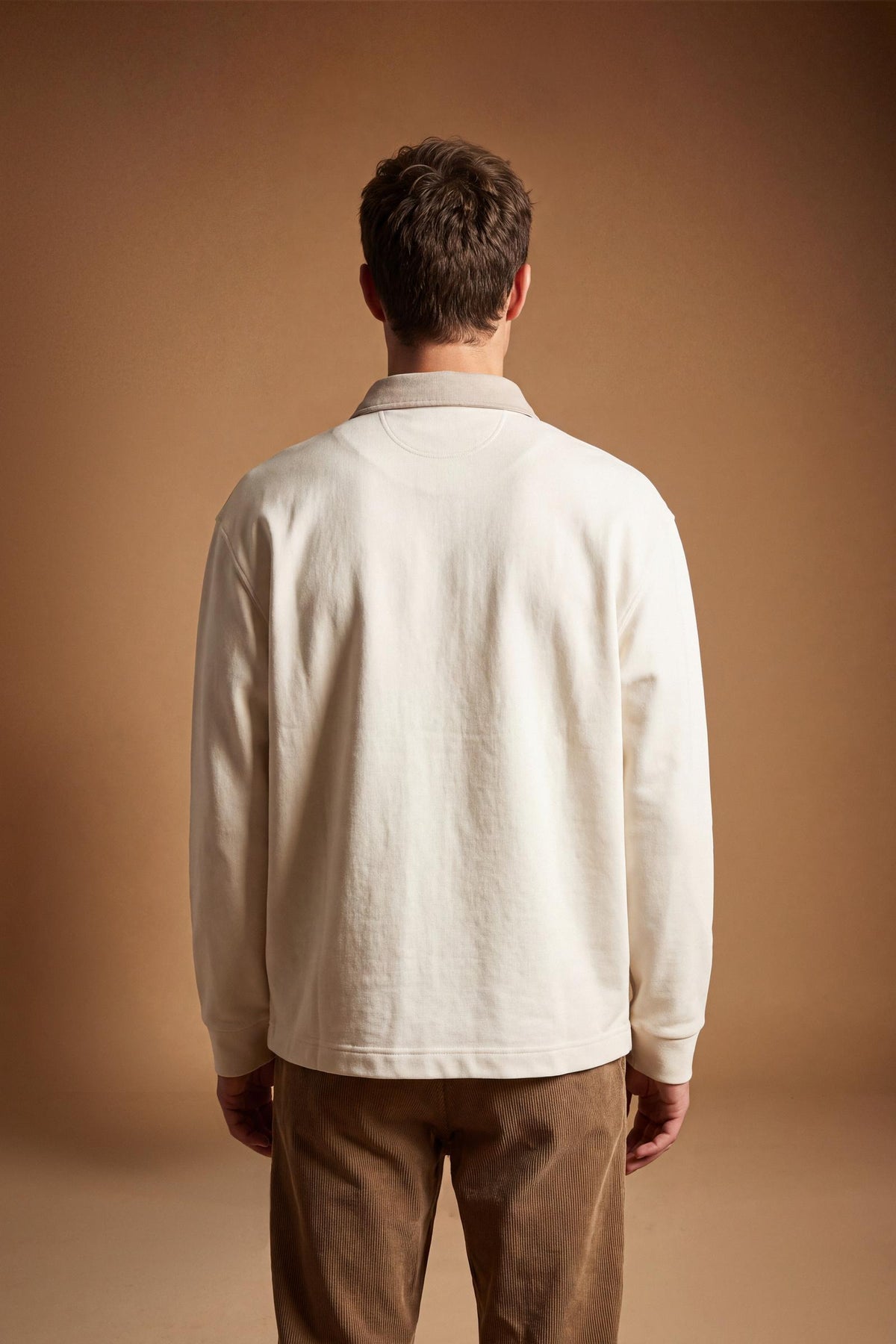 Polo homme manches longues en jersey de coton épais avec col contrastant - Duke