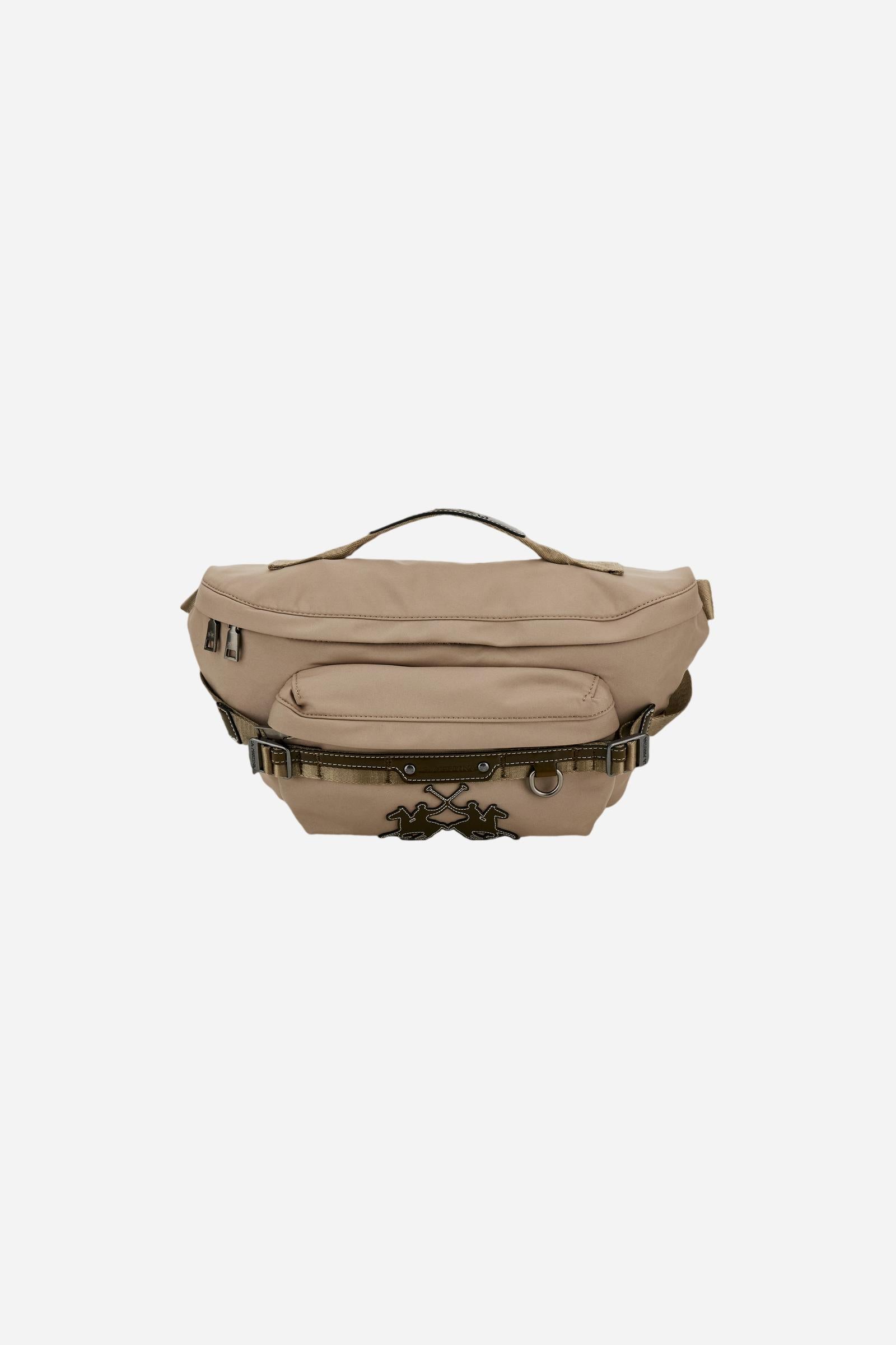 Bum bag in matte technical canvas with eco-leather details, front maxi logo, short handle and adjustable strap. - Gaucho / Olive                                                                                                                                                                                                                                                                                                                                                                                                