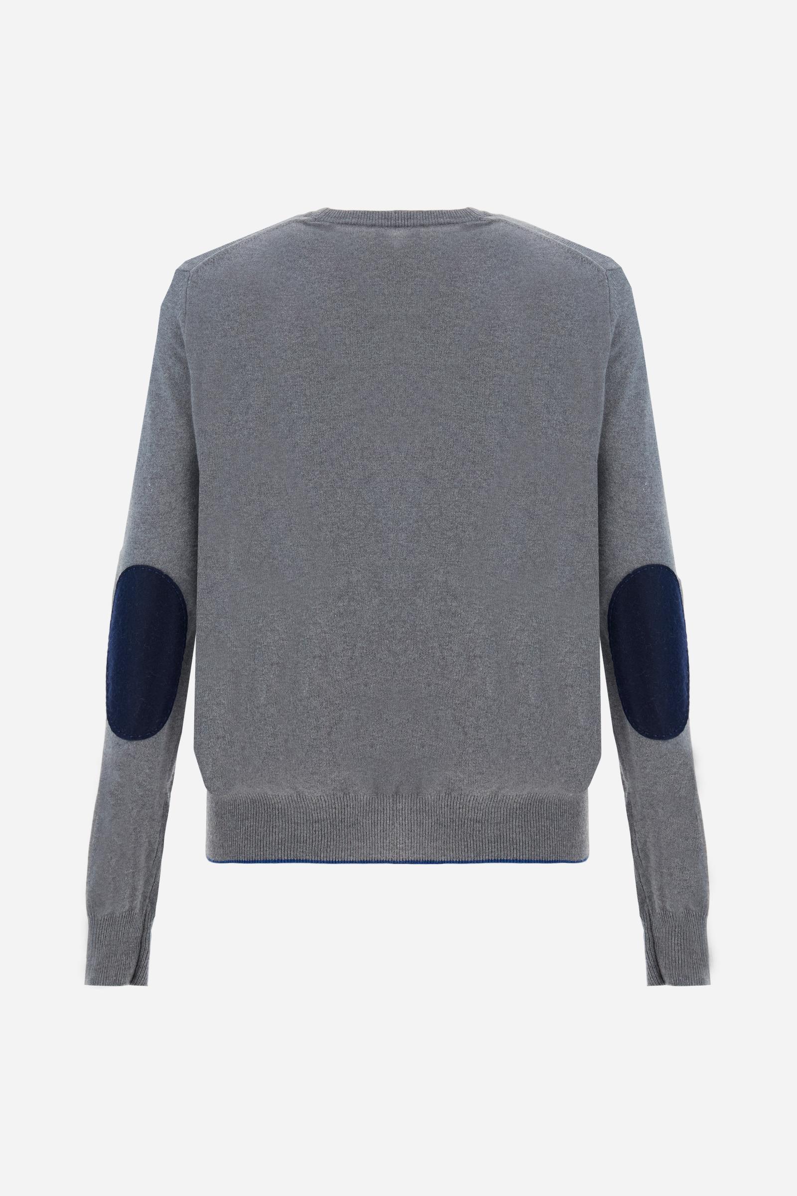 Men’s crew neck sweater with elbow patches - Bobbiejo
