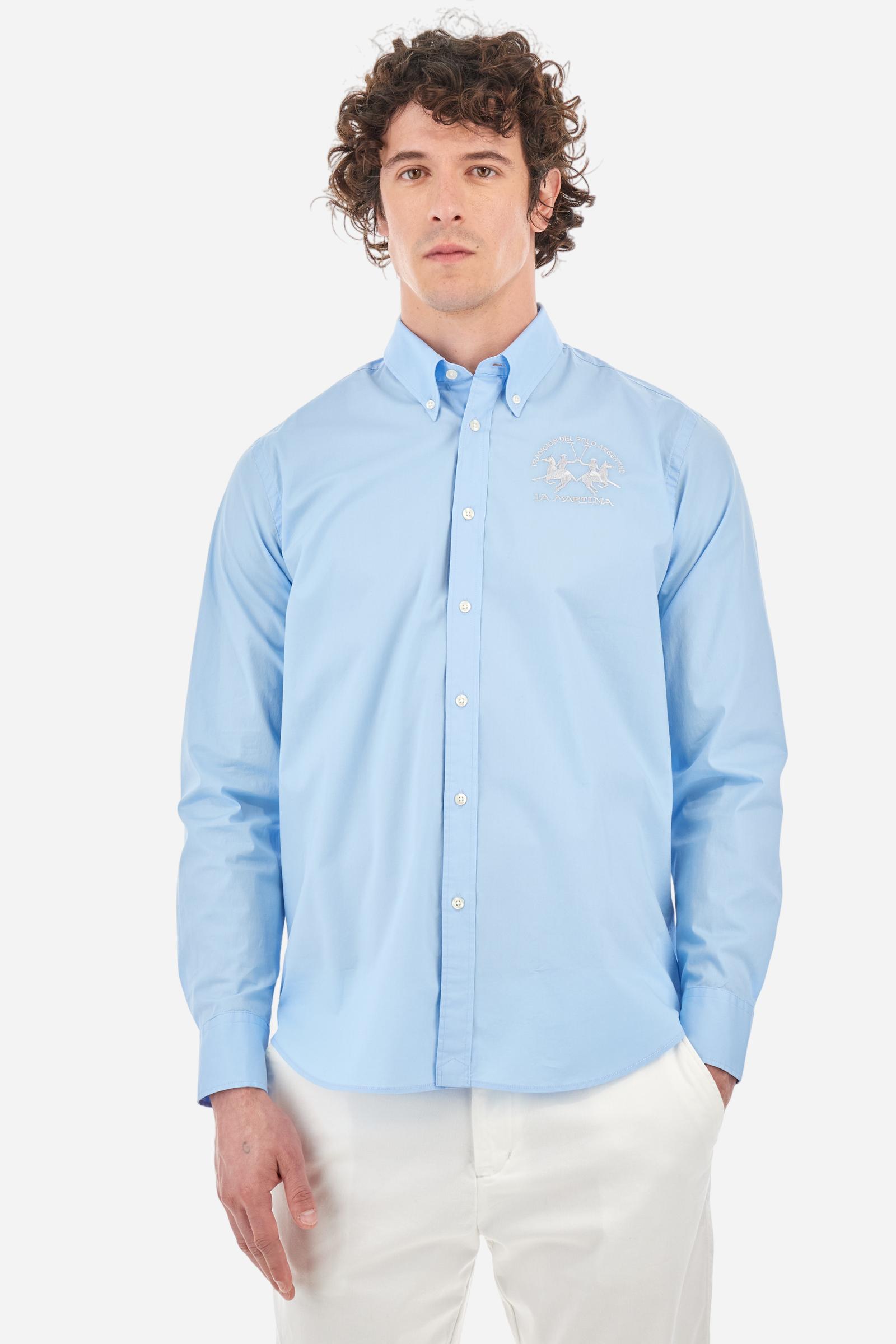 Men's long-sleeved shirt in cotton poplin with a regular-fit and button-down collar                                                                        - Blue Bell