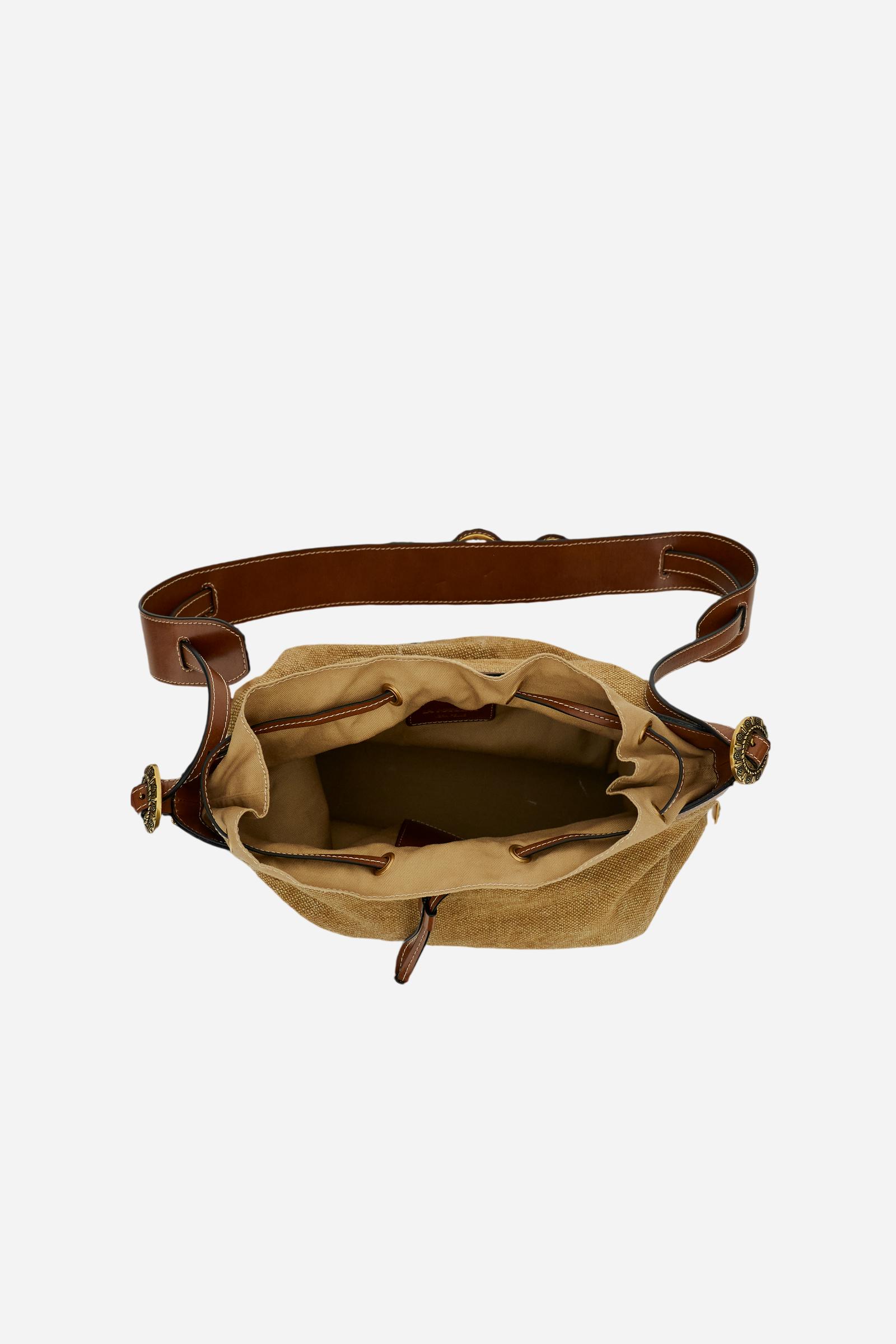 Women's gaucho-chic bucket bag in linen canvas - Bucket