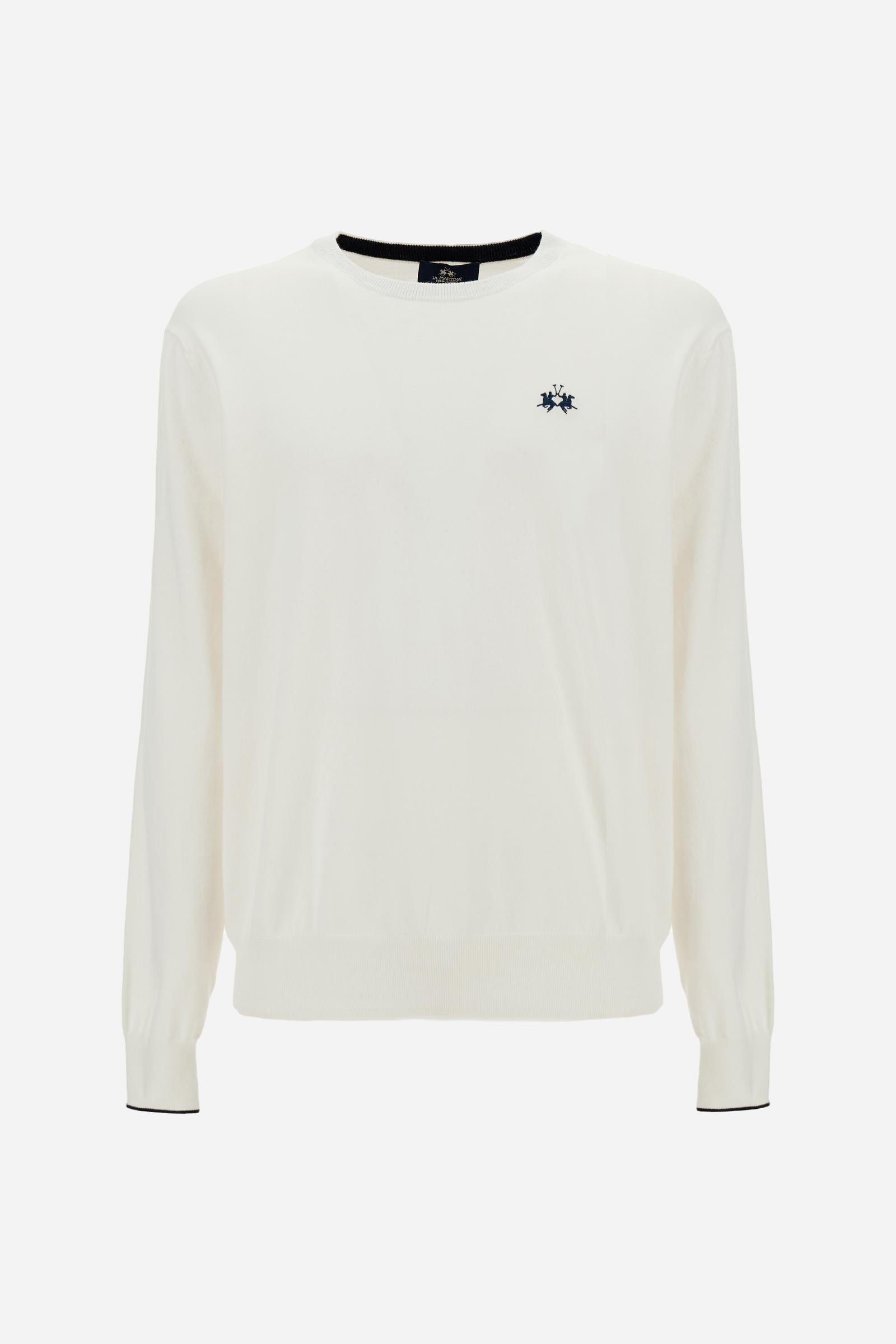 Crewneck sweater in lightweight 100% cotton with a regular fit. Ribbed collar, cuffs and hem. Contrast details inside the neckline, echoed on the cuffs, and embroidered logo on the chest. - Off White                                                                                                                                                                                                                                                                                                                         