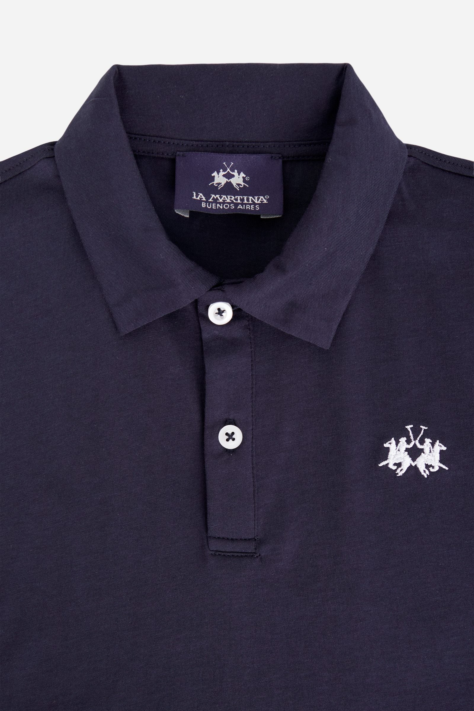 Short-sleeved polo shirt for boys made from soft 100% cotton jersey. The style features a regular fit, two-button front opening and collar in the same fabric. The number “3” printed on the right sleeve, the brand lettering under the collar and the small embroidered logo on the chest add contrast details with an iconic and sporty character. - Navy