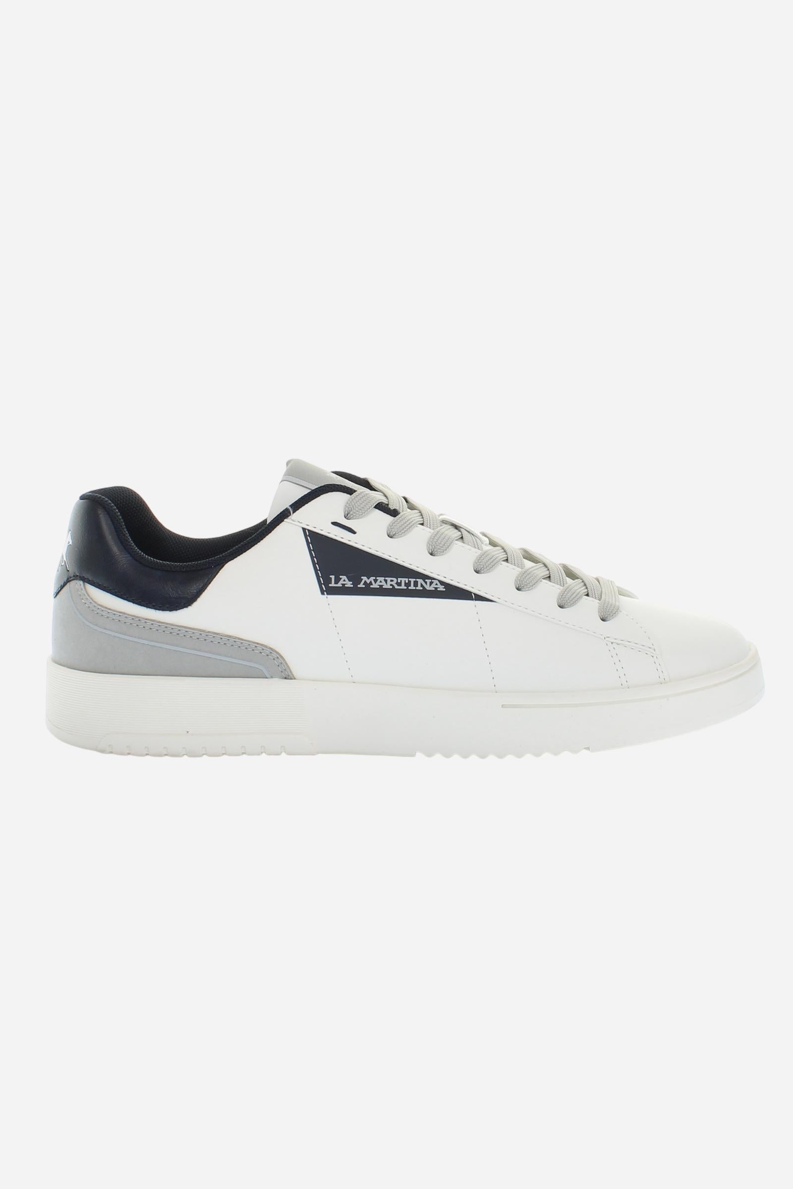 Sleek and versatile Bombonera CUP leather trainers. Comfortable rubber soles and personalised details for a unique and modern style. - WHITE/BLUE