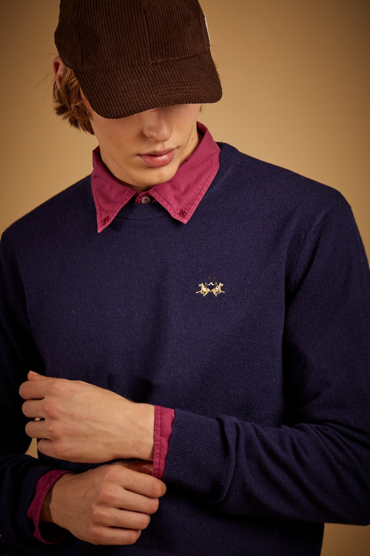 Herren Rundhals-Pullover aus Lammwolle mit dreifarbigem Logo - Ethan