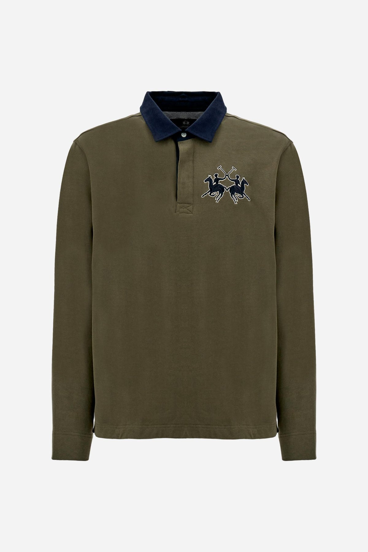 Men's long sleeve cotton jersey polo with maxi logo - Devin