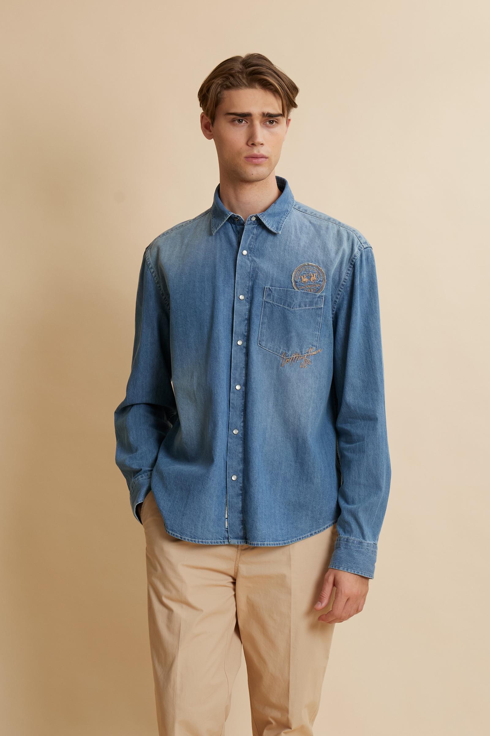 Men’s shirt in bleached denim with faded effect modern fit – Curtis