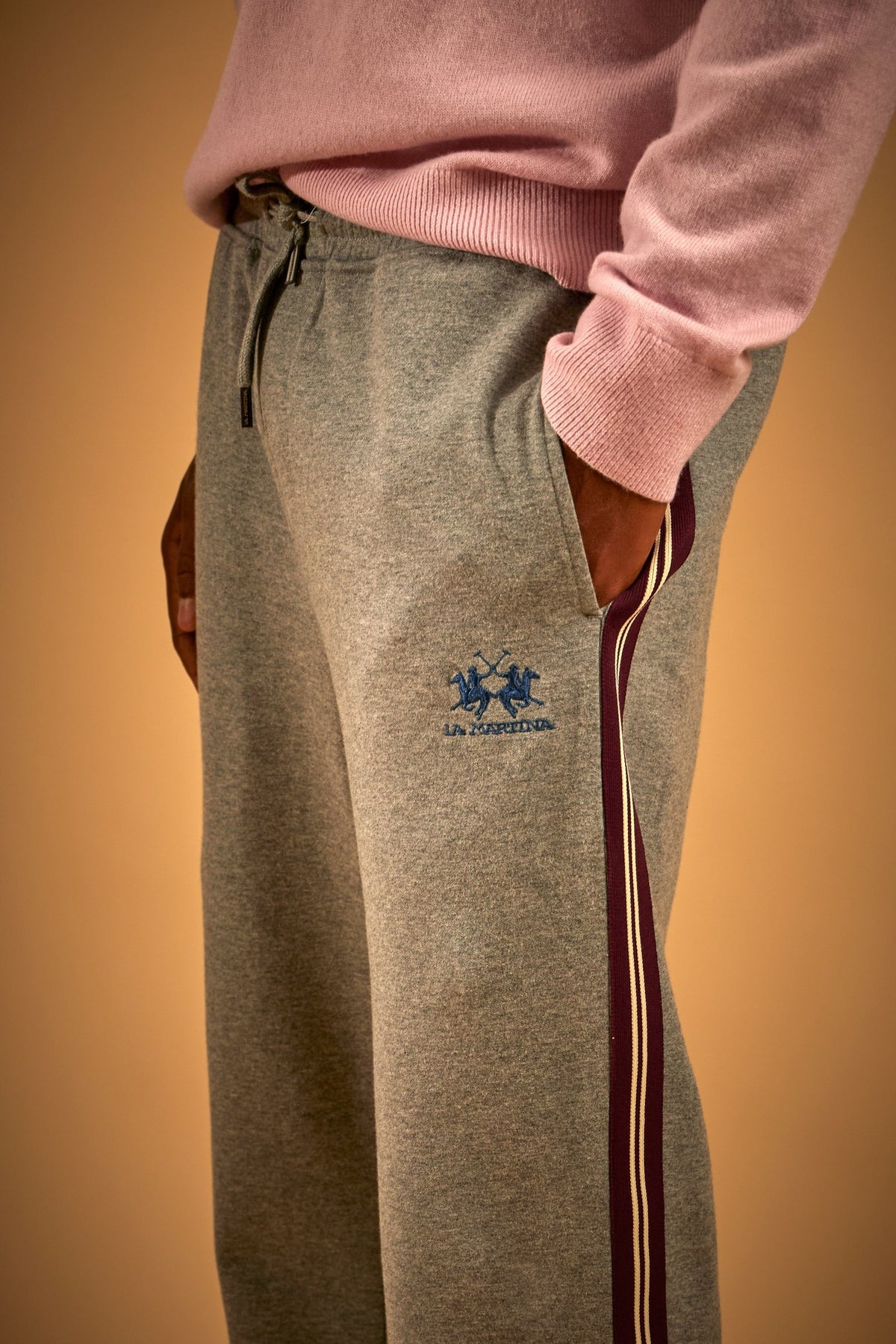 Pantalone uomo jogging interlock cotone con bande - Federico