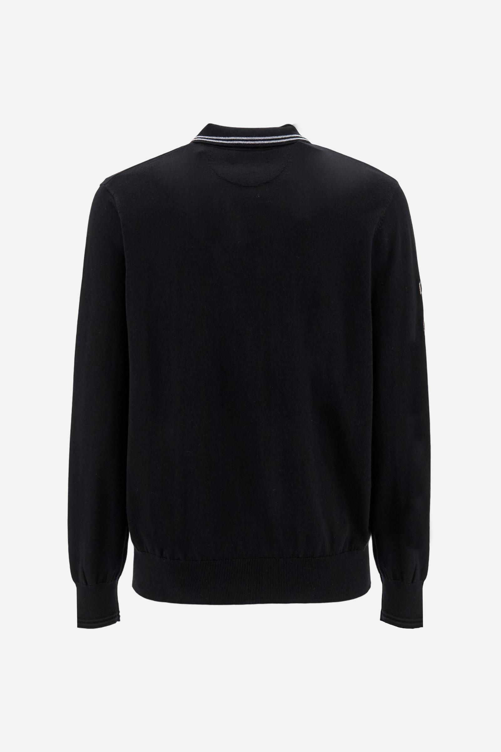 Men’s cotton and wool knit polo with small logo - Navy                                                                                                                                                                                                                                                                                                                                                                                                                                                                          