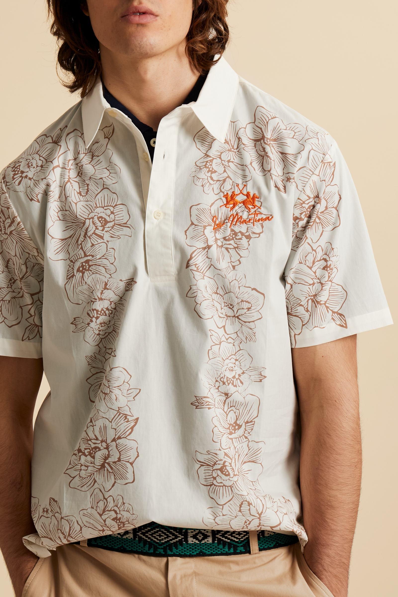 Poplin polo shirt with floral print - Carmelo