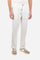 Men's plain straight-cut trousers, made of linen and cotton canvas. Featuring a waist belt at the back and on the sides with elasticated external drawstring for adjustment. The front opening also has a faux horn button on the belt and a zip. Double welt pocket inserted into the sides. There are two additional welt pockets on the back. The logo is featured on the woven label sewn above the right back pocket. Regular fit. The model is wearing a size L.  - Optic White