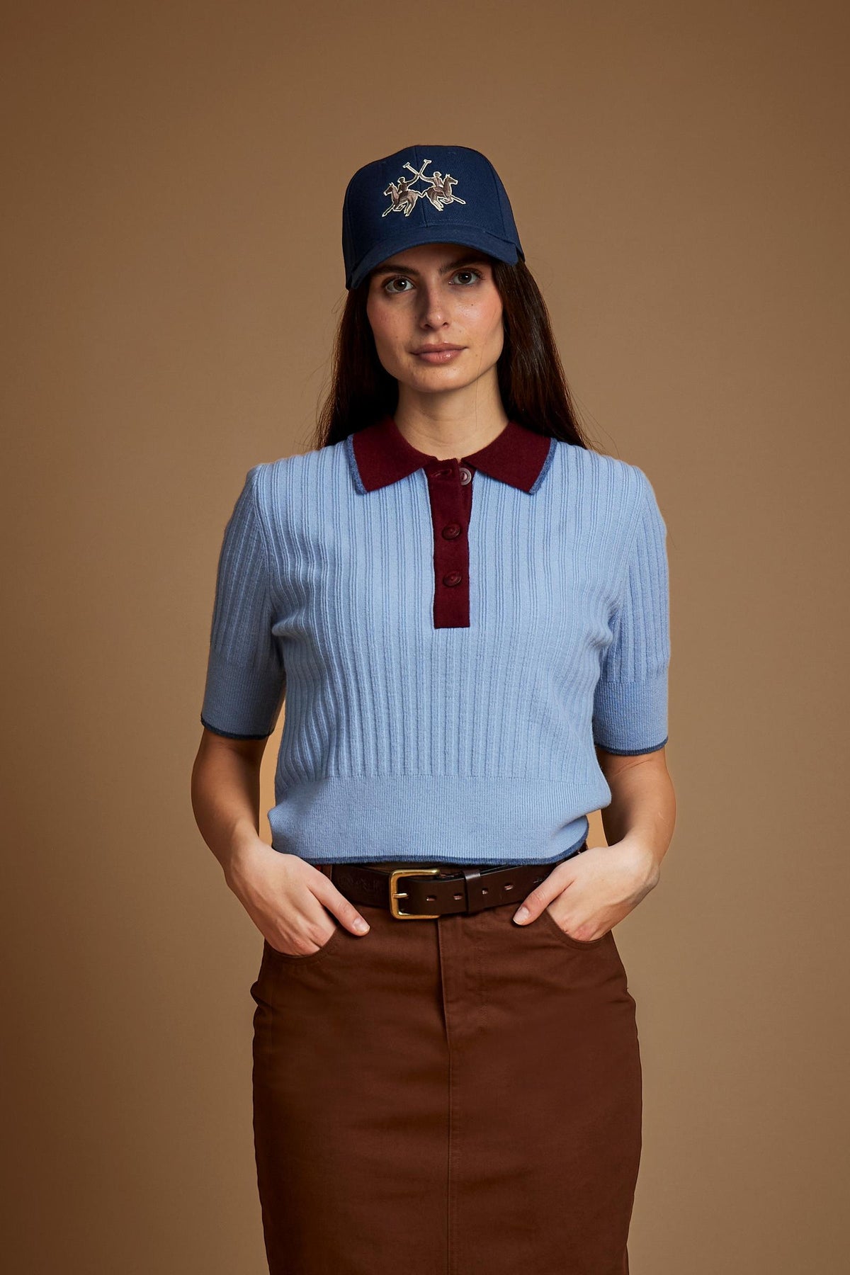 Women's knitted lambswool polo with contrasting details - Eugenie