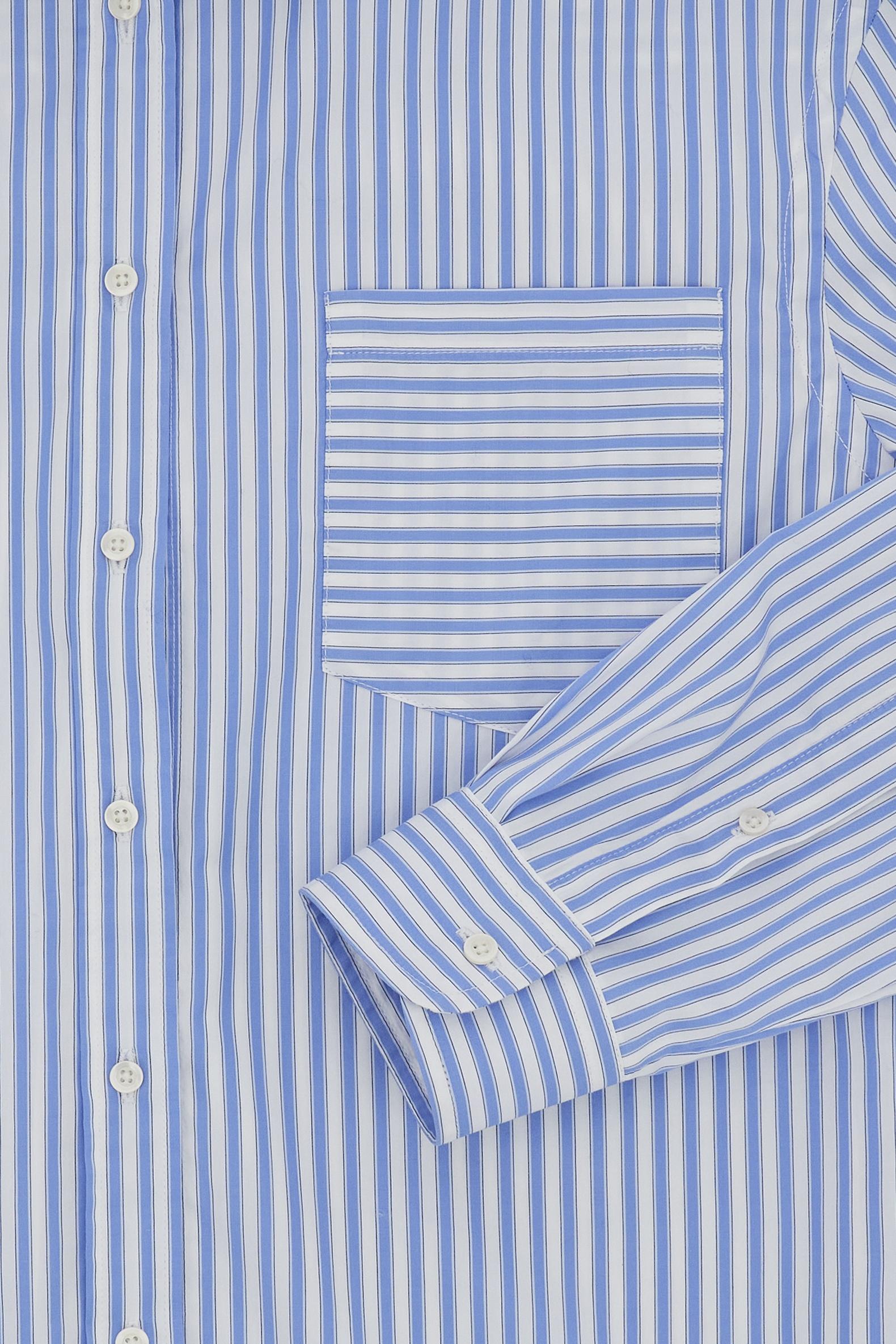 Women’s long-sleeve striped poplin shirt with a relaxed volume and dropped shoulders. Maxi contrasting embroidered logo on the back yoke. - Cornflower Blue/Op.W                                                                                                                                                                                                                                                                                                                                                                