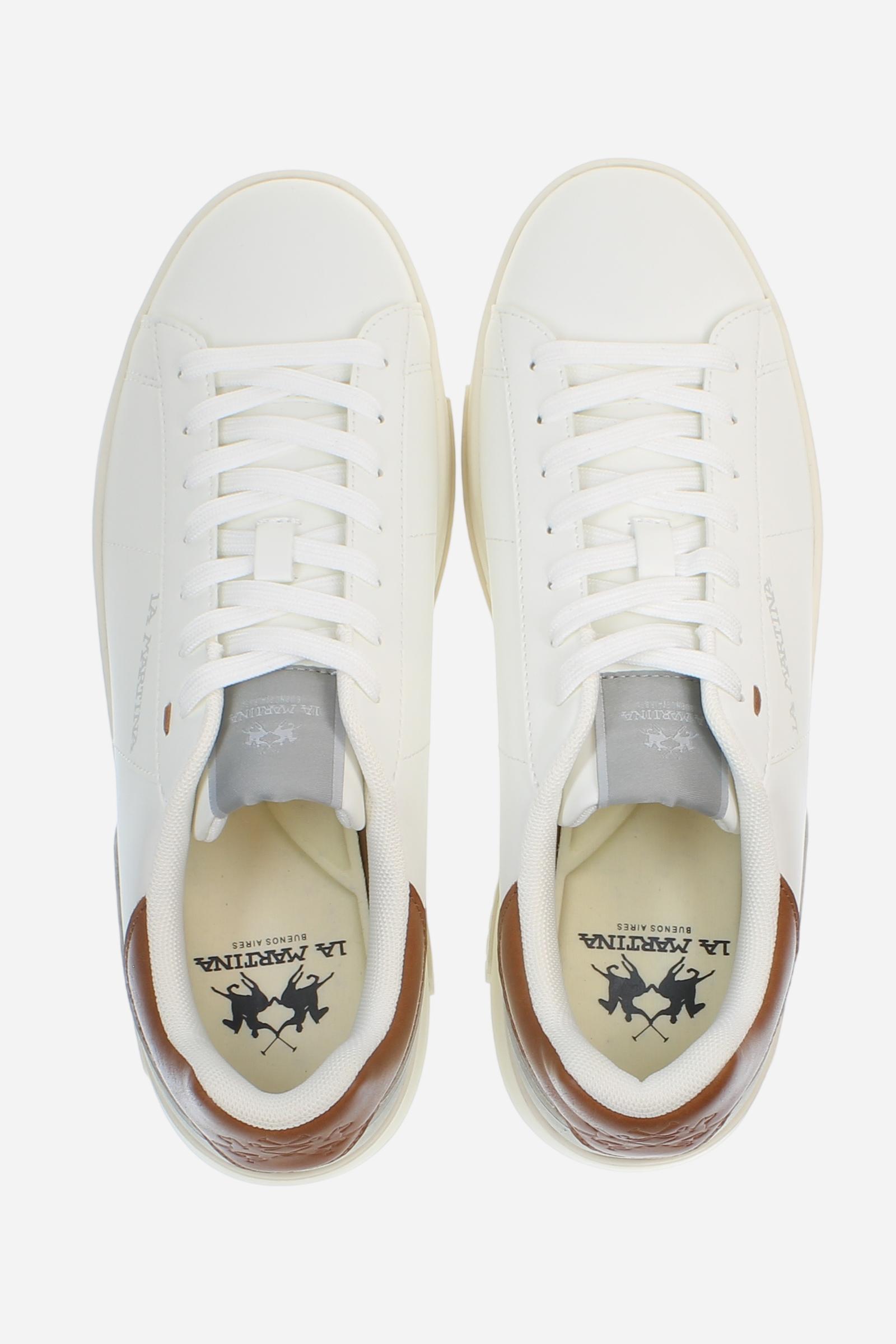 Sleek and versatile Bombonera CUP leather trainers. Comfortable rubber soles and personalised details for a unique and modern style. - WHITE/COGNAC