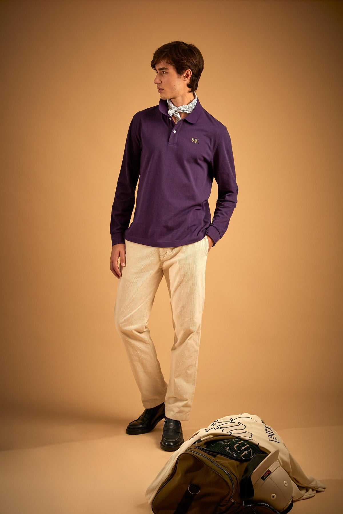 Men's polo shirt in stretch piqué with La Martina contrast collar - Doran