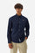Men's long-sleeved shirt in cotton poplin. Slim fit with button-down collar. - Navy